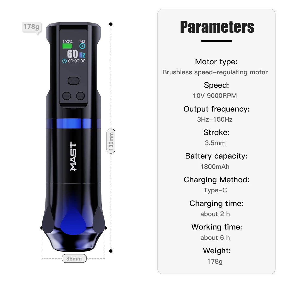 Machine à tatouer sans fil Dragonhawk Mas Hertz X8 Pro à fréquence réglable