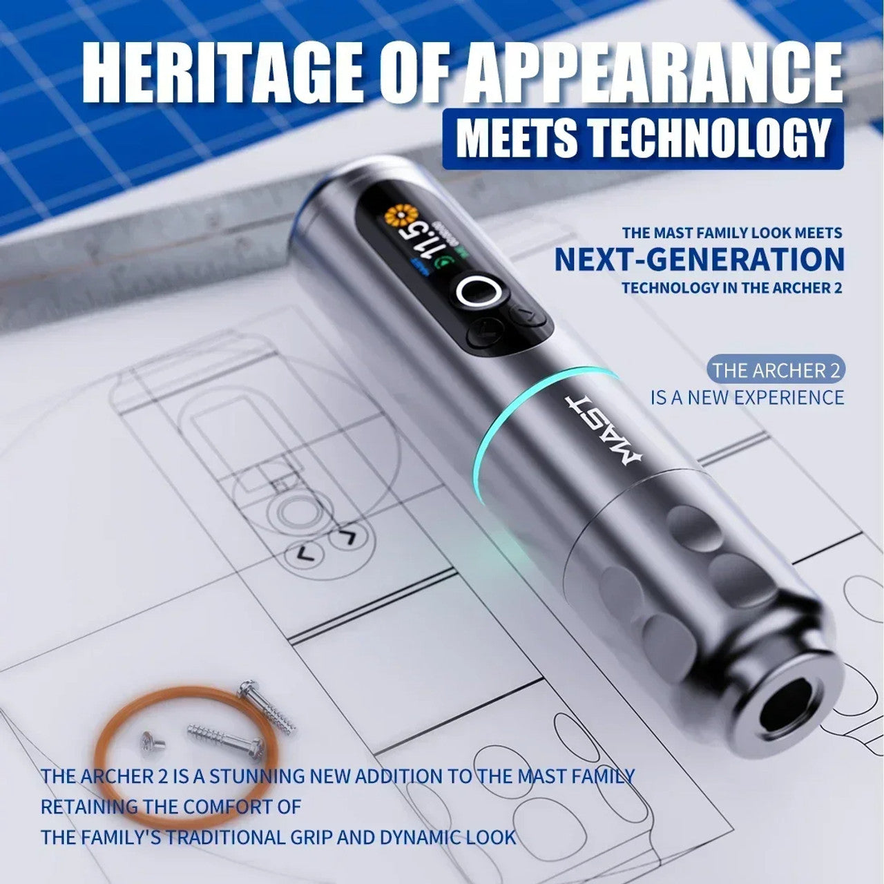 Dragonhawk Mast Archer 2 Wireless Tattoo Pen Machine with 3.5MM Stroke Brushless Motor Color Screen