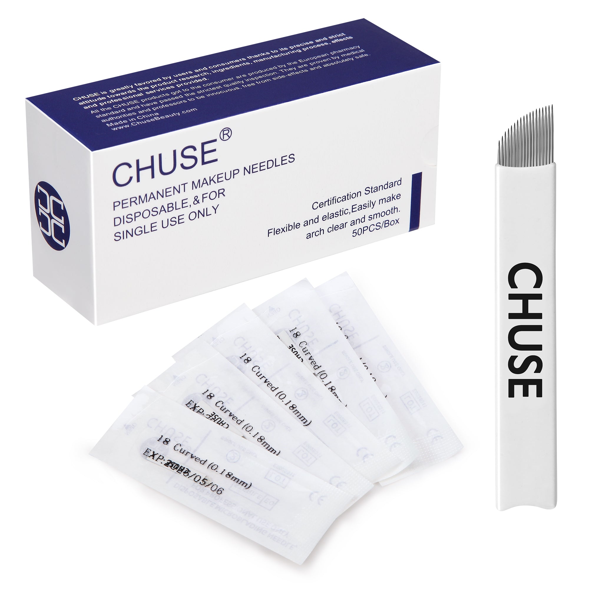 CHUSE 0.18mm 18 Curved Mircoblading Needles (50Pcs)