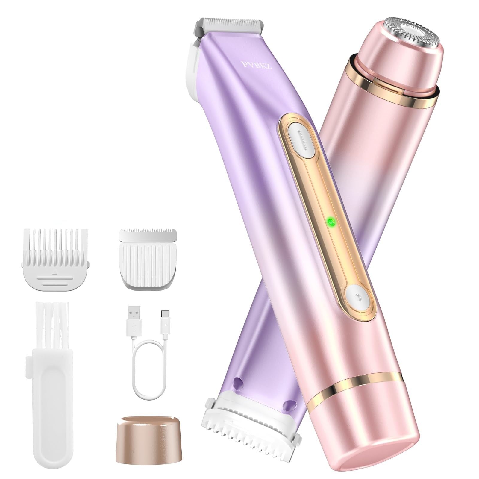 Bikini Trimmer for Women 2-in-1 Painless Electric Razor for Body and Pubic Hair, IPX7 Waterproof Shaver with Dual Heads - Rechargeable Lady Trimmer for Bikini, Underarm, and Leg