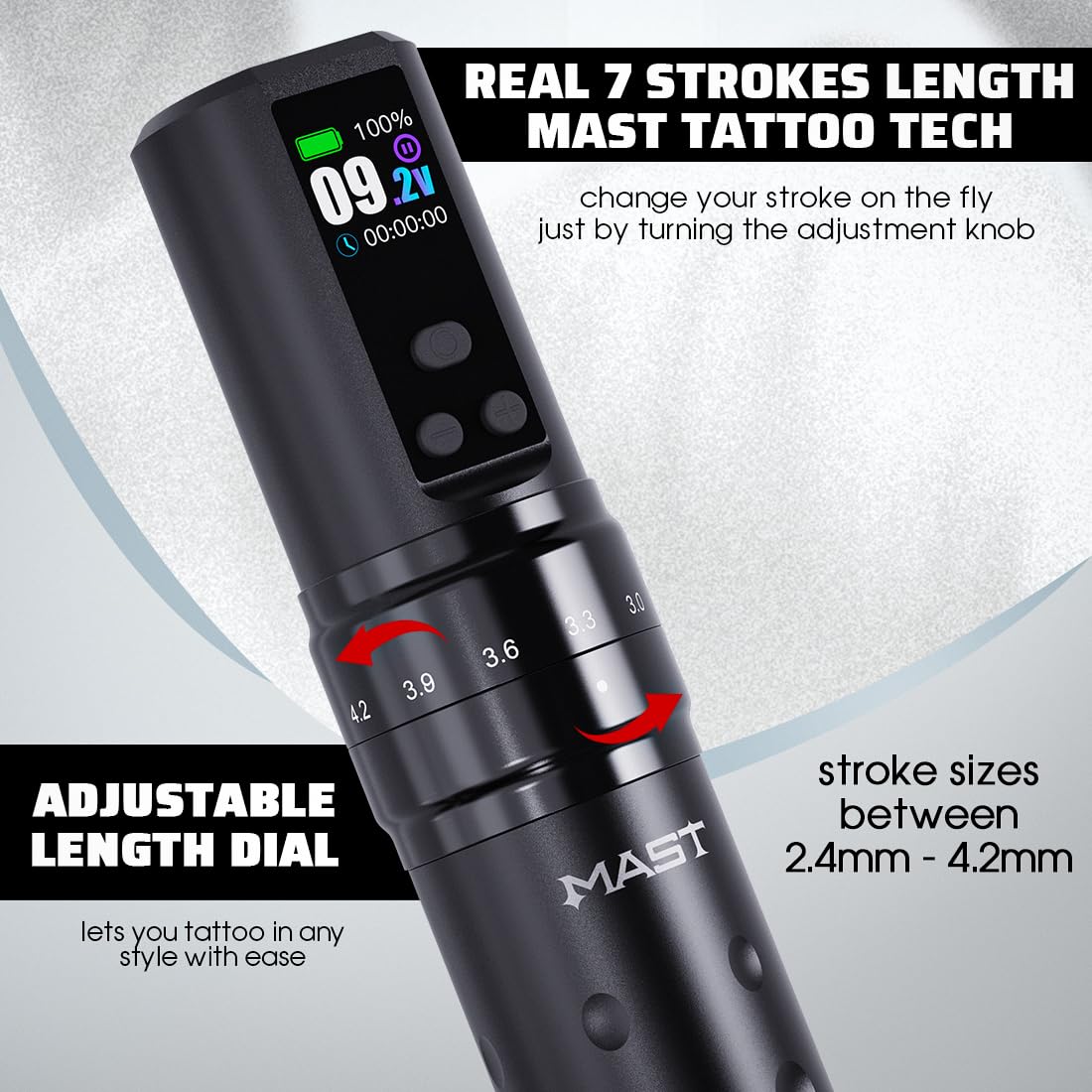 Dragonhawk Mast Fold2 Pro Wireless Tattoo Pen Machine 2.4-4.2MM Strokes Length