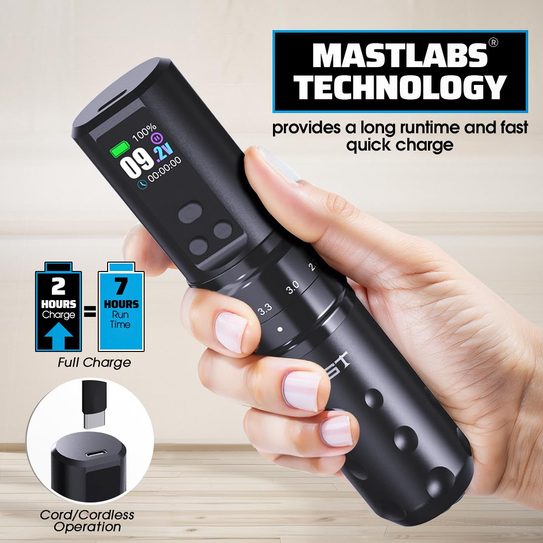 Dragonhawk Mast Fold2 Pro Wireless Tattoo Pen Machine 2.4-4.2MM Strokes Length