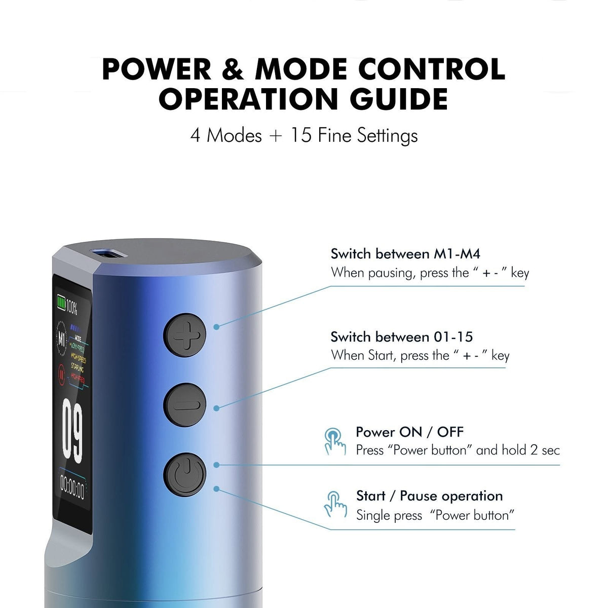 CHUSE Aurora Wireless Multi-Frequency Tattoo PMU Machine