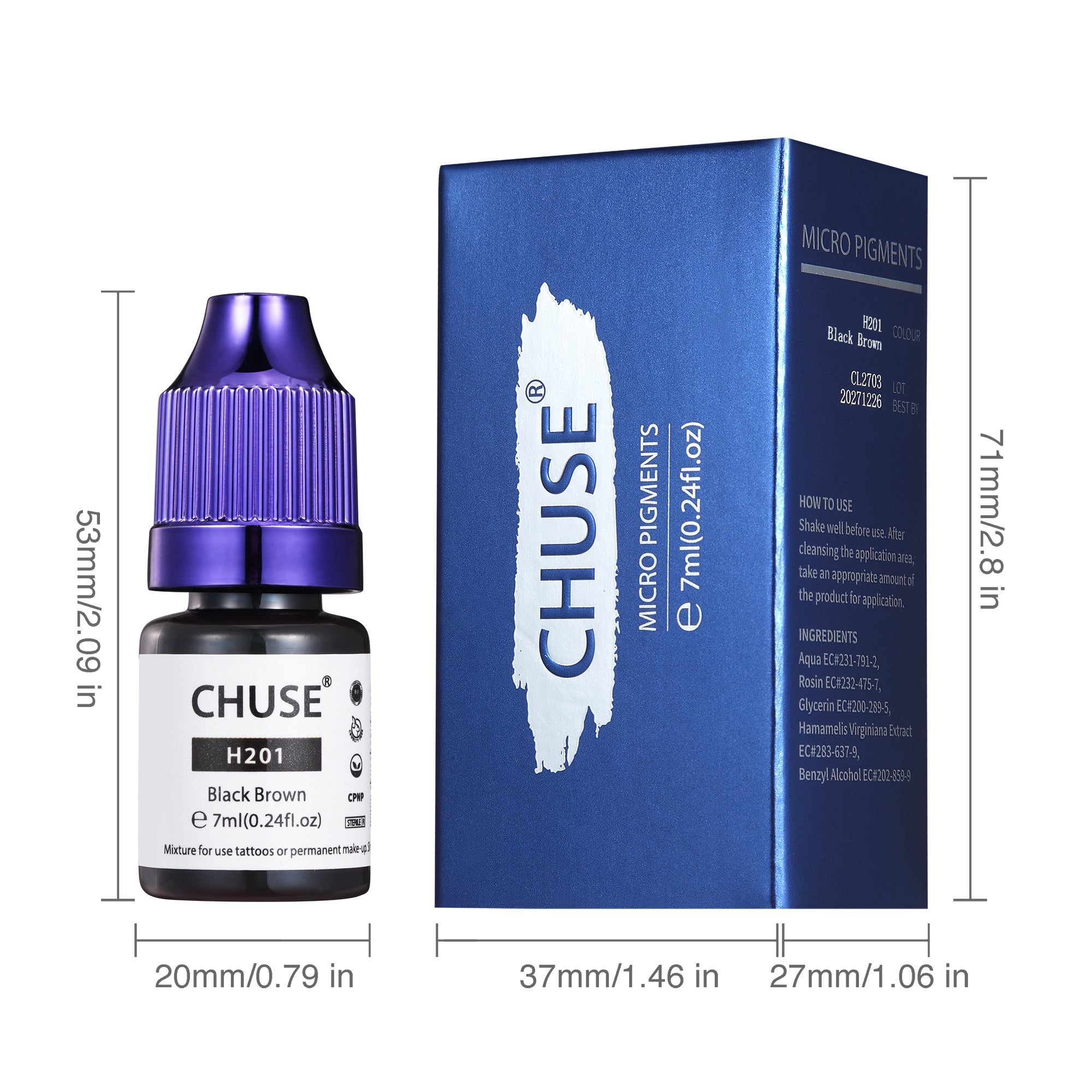 CHUSE PMU Hybrid Liquid Eyebrow Pigments 0.24oz/7ml (H201 Black Brown)