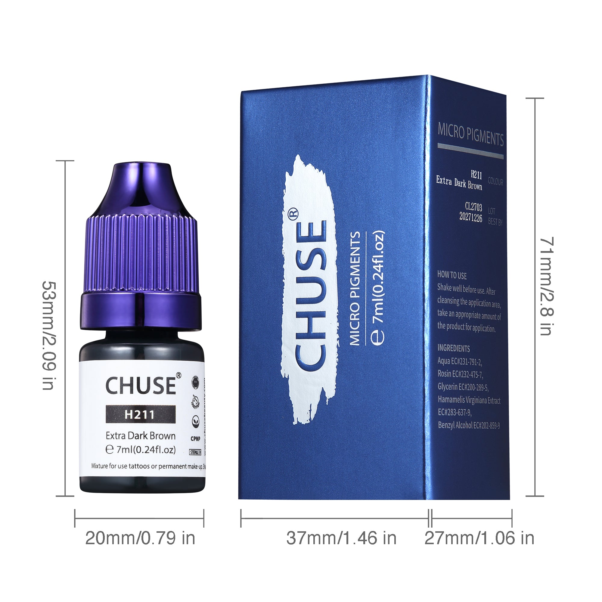 CHUSE PMU Hybrid Liquid Eyebrow Pigments 0.24oz/7ml (H211 Extra Dark Brown)
