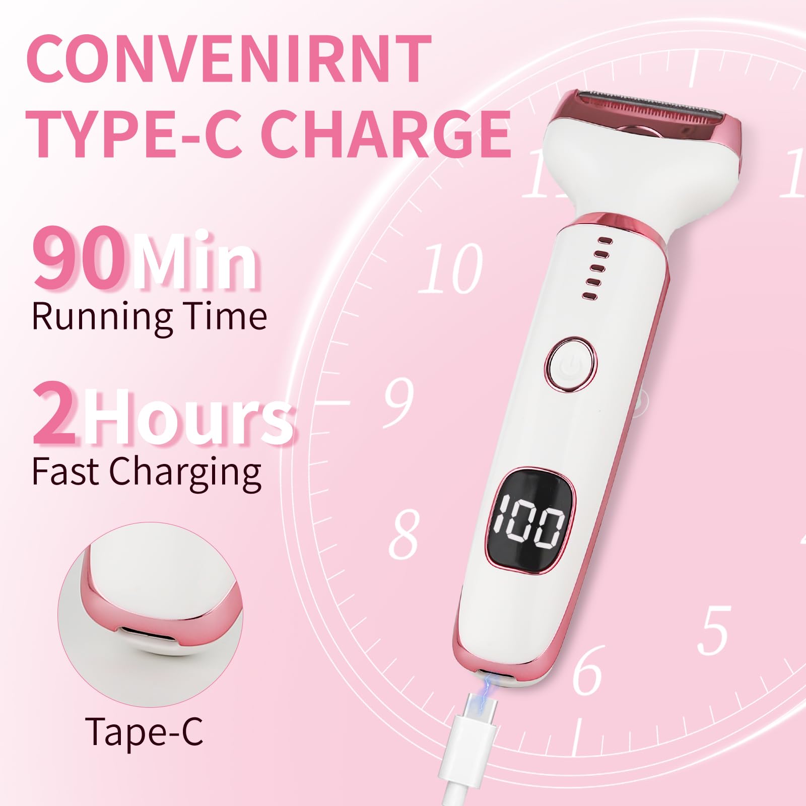 Electric Razor for Women Men,4 in 1 Ladies Wet & Dry Body Razors and Facial Hair Remover, Rechargeable LED Display Hair Removal Kit for Nose Face Body Bikini Hair