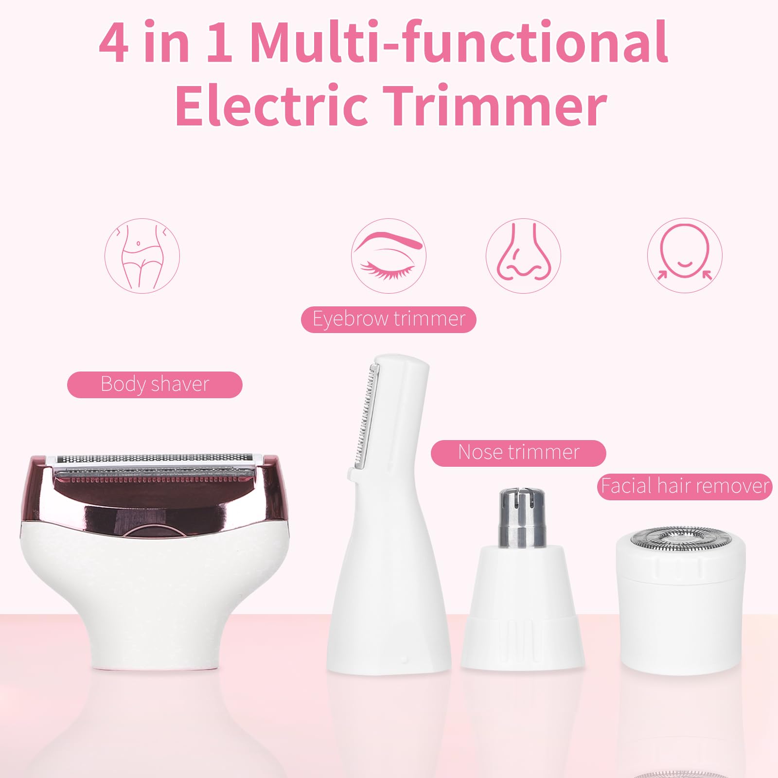 Electric Razor for Women Men,4 in 1 Ladies Wet & Dry Body Razors and Facial Hair Remover, Rechargeable LED Display Hair Removal Kit for Nose Face Body Bikini Hair