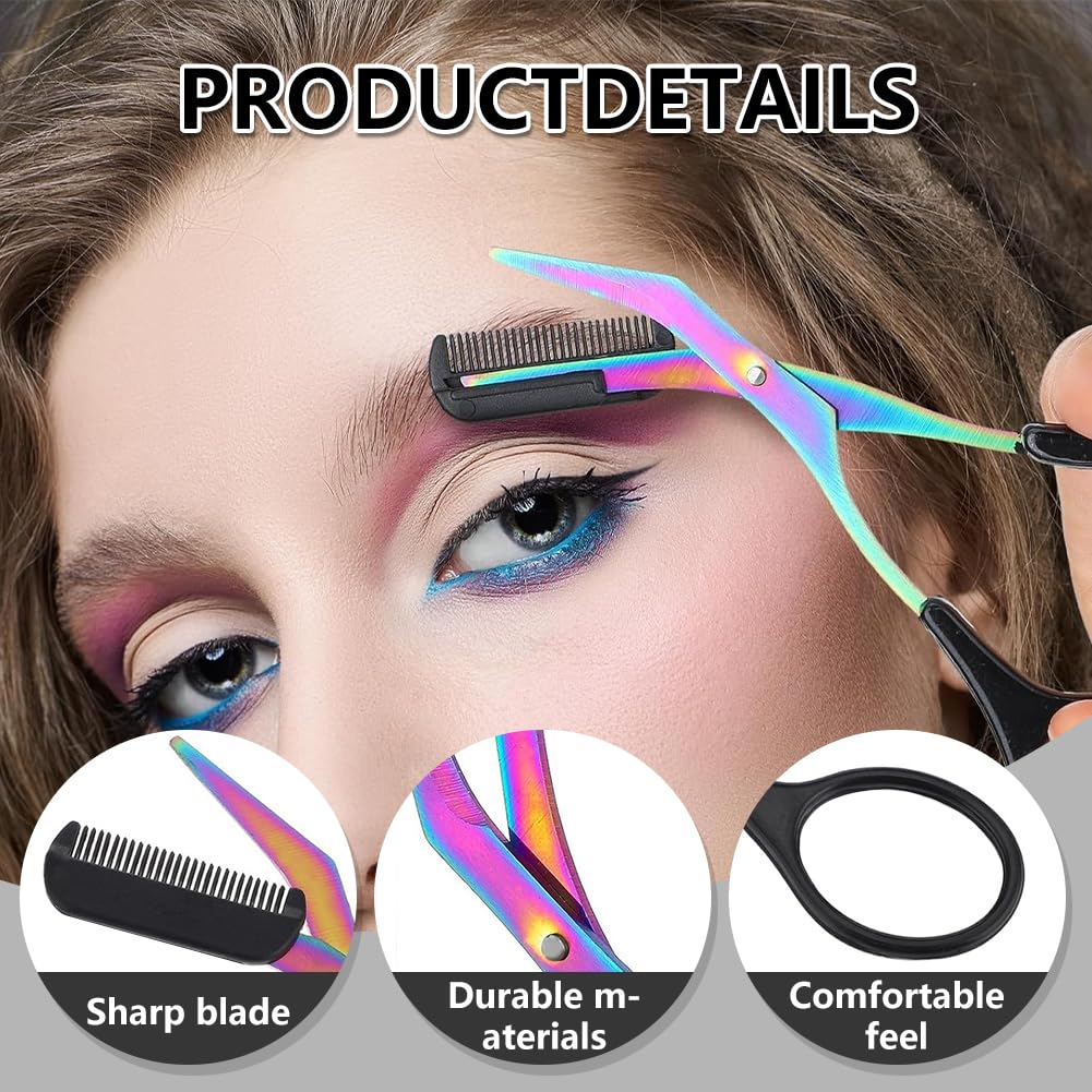 Eyebrow Trimmer Scissor, 2-in-1 Professional Eyebrow Scissor with Comb, Stainless Steel Precision Eyebrow Cutter, Curved Eye Brow Razor, Portable Hair Removal Makeup Tool for Women and Men (2Pcs)