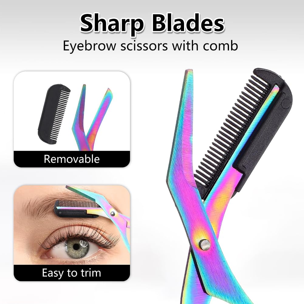 Eyebrow Trimmer Scissor, 2-in-1 Professional Eyebrow Scissor with Comb, Stainless Steel Precision Eyebrow Cutter, Curved Eye Brow Razor, Portable Hair Removal Makeup Tool for Women and Men (2Pcs)