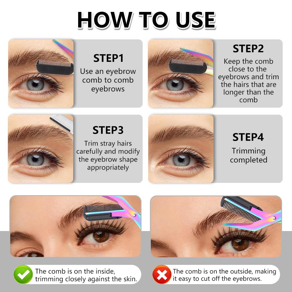 Eyebrow Trimmer Scissor, 2-in-1 Professional Eyebrow Scissor with Comb, Stainless Steel Precision Eyebrow Cutter, Curved Eye Brow Razor, Portable Hair Removal Makeup Tool for Women and Men (2Pcs)
