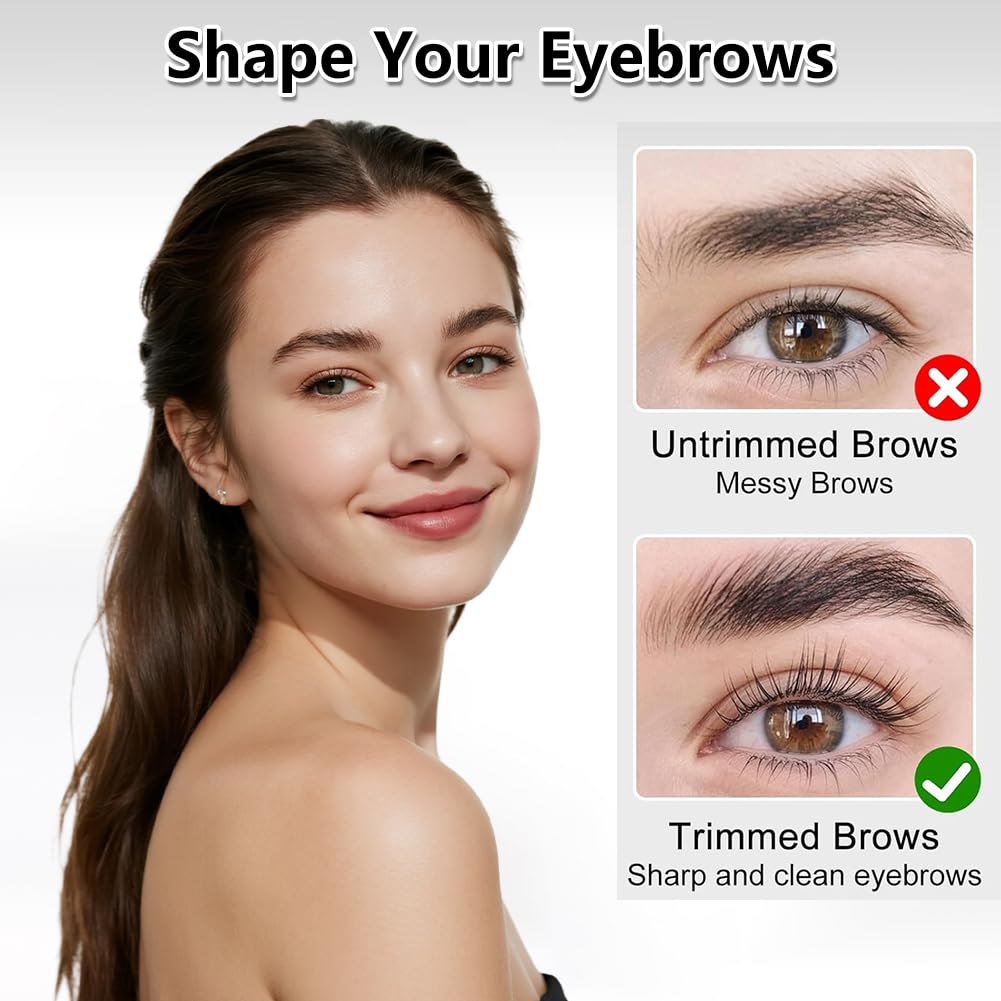 Eyebrow Trimmer Scissor, 2-in-1 Professional Eyebrow Scissor with Comb, Stainless Steel Precision Eyebrow Cutter, Curved Eye Brow Razor, Portable Hair Removal Makeup Tool for Women and Men (2Pcs)