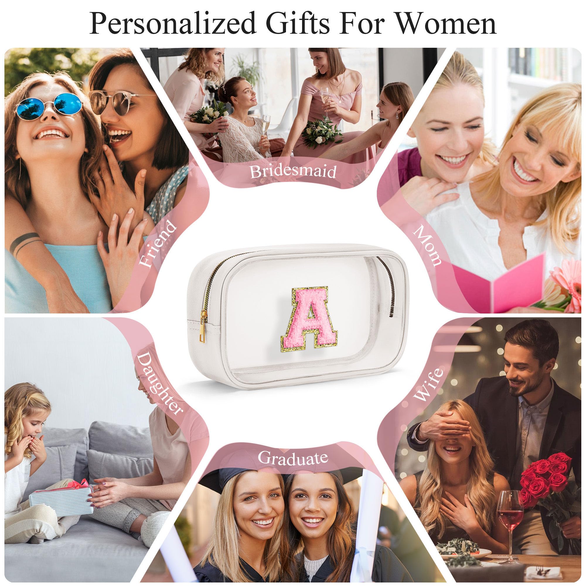 Initial Makeup Bag Travel Toiletry Bag Clear Makeup Bag Cosmetic Bags Travel Essentials Gifts for Girls Teen Girlfriend Teacher Birthday Gifts for Kids Black Graduation Gifts