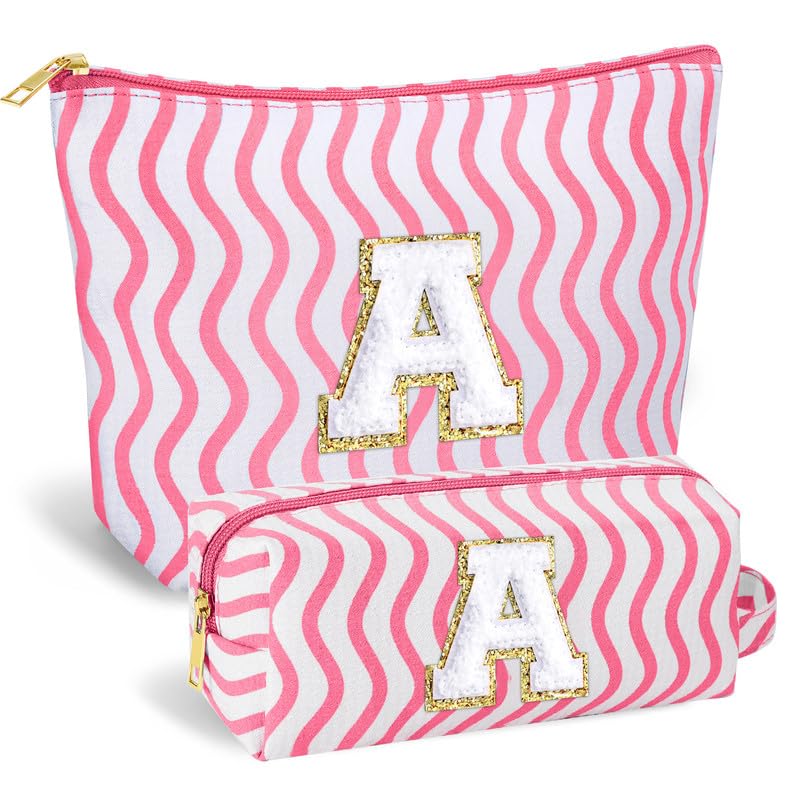 Initial Makeup Bag – Cute Teen Girl Gift, Personalized Letter Cosmetic Case Blue / S