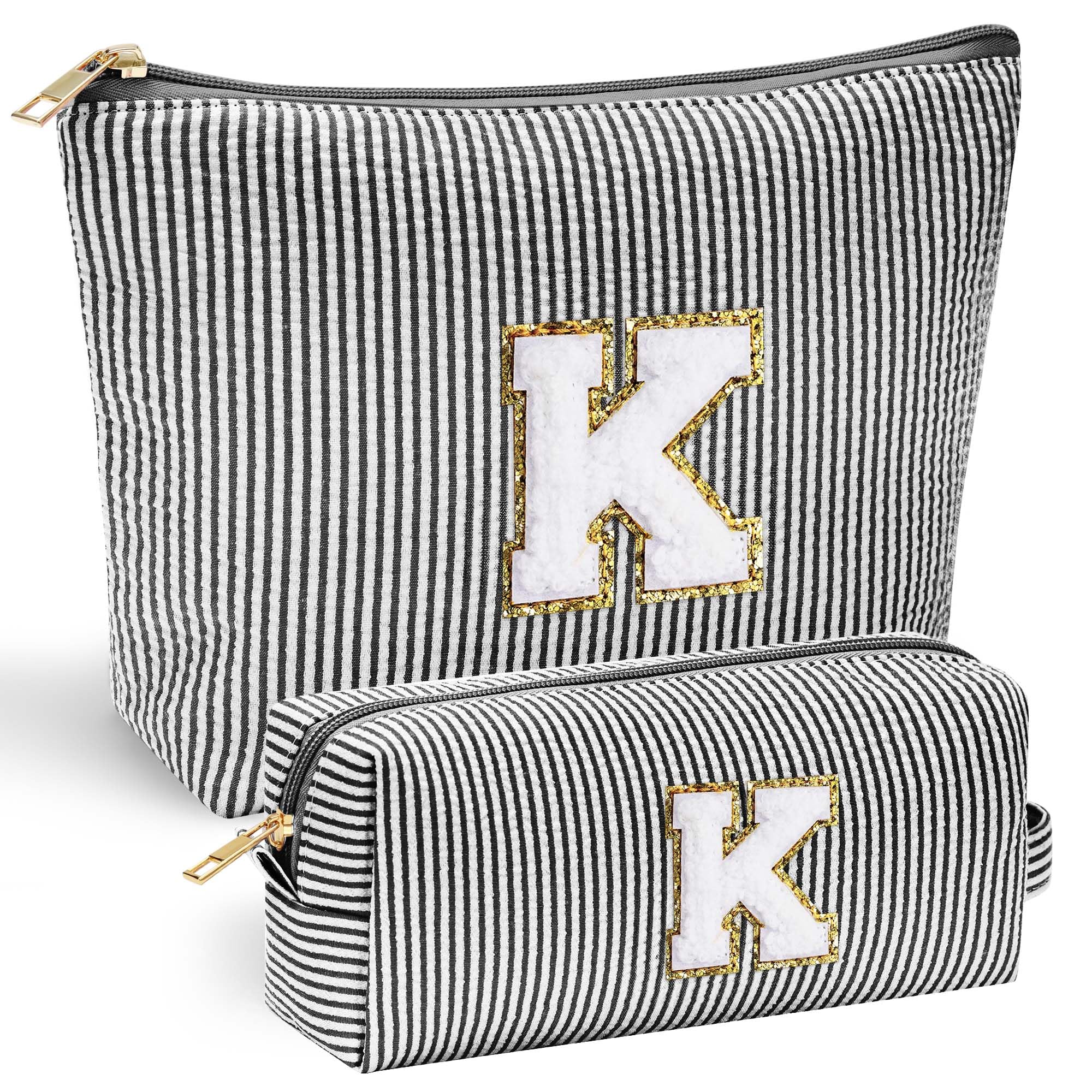 Personalized Initial Makeup Bag for Women | Cosmetic Travel Toiletry Bag | Preppy Stuff Teen Girl Gift Trendy Stuff