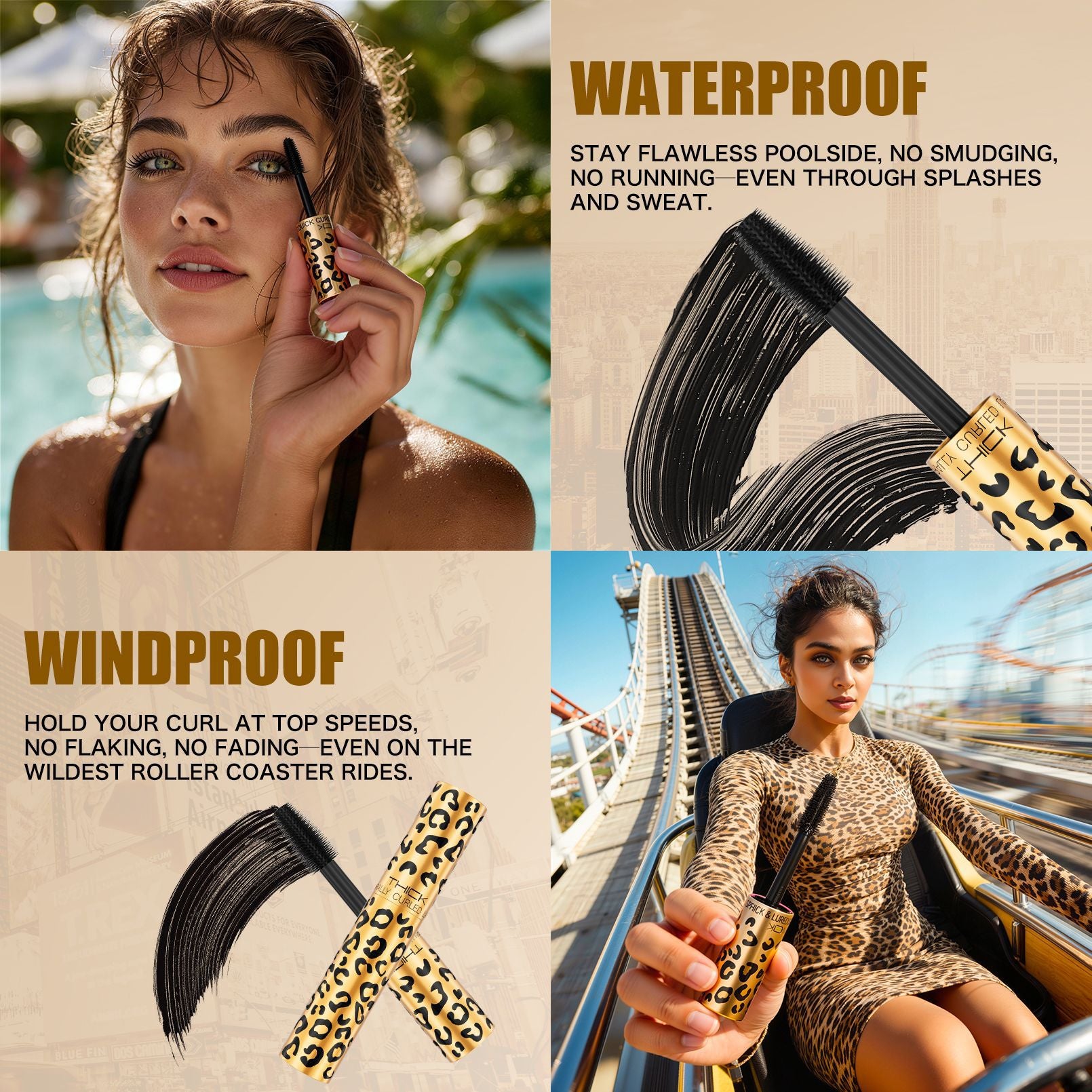 Leopard Print Mascara – Lengthening & Volumizing Mascara, Waterproof Smudge-Proof Curling Mascara, Natural Long Lash Mascara with Unique Leopard Design