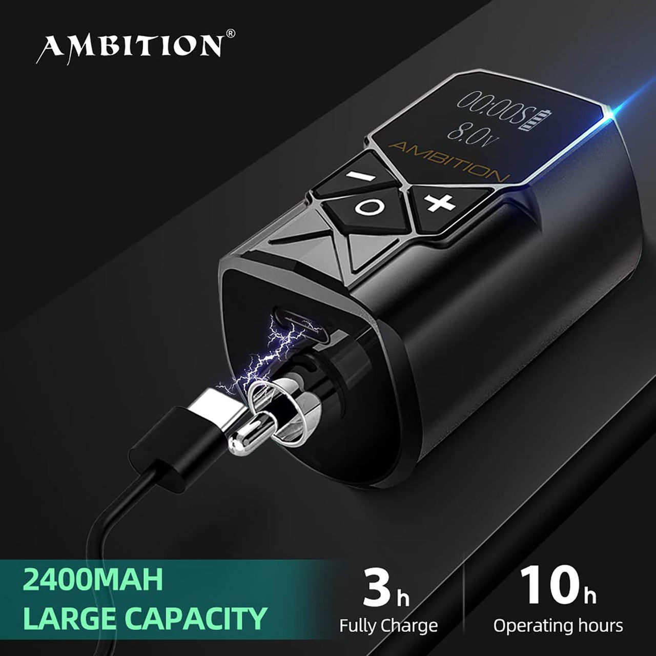 Ambition Kuark Mini Wireless Portable RCA Tattoo Power Supply 2400mAh
