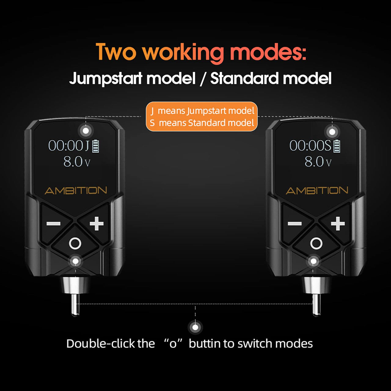 Ambition Kuark Mini Wireless Portable RCA Tattoo Power Supply 2400mAh