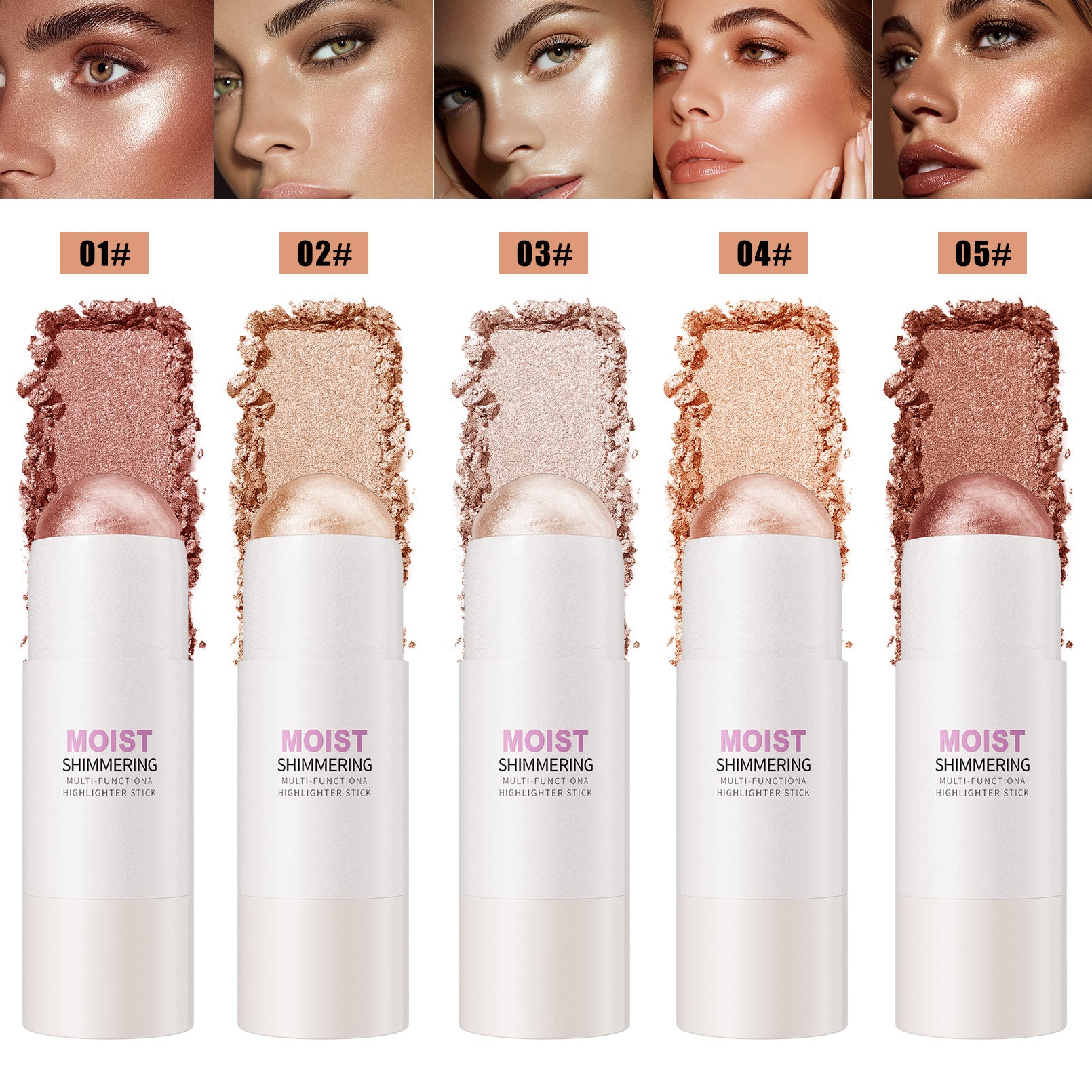 Moist Shimmering Highlighter Stick – Multi-Functional Glow Stick with Fine Pearl Shimmer, Natural Dewy Radiance for Face Highlight, Waterproof Long-Lasting Makeup