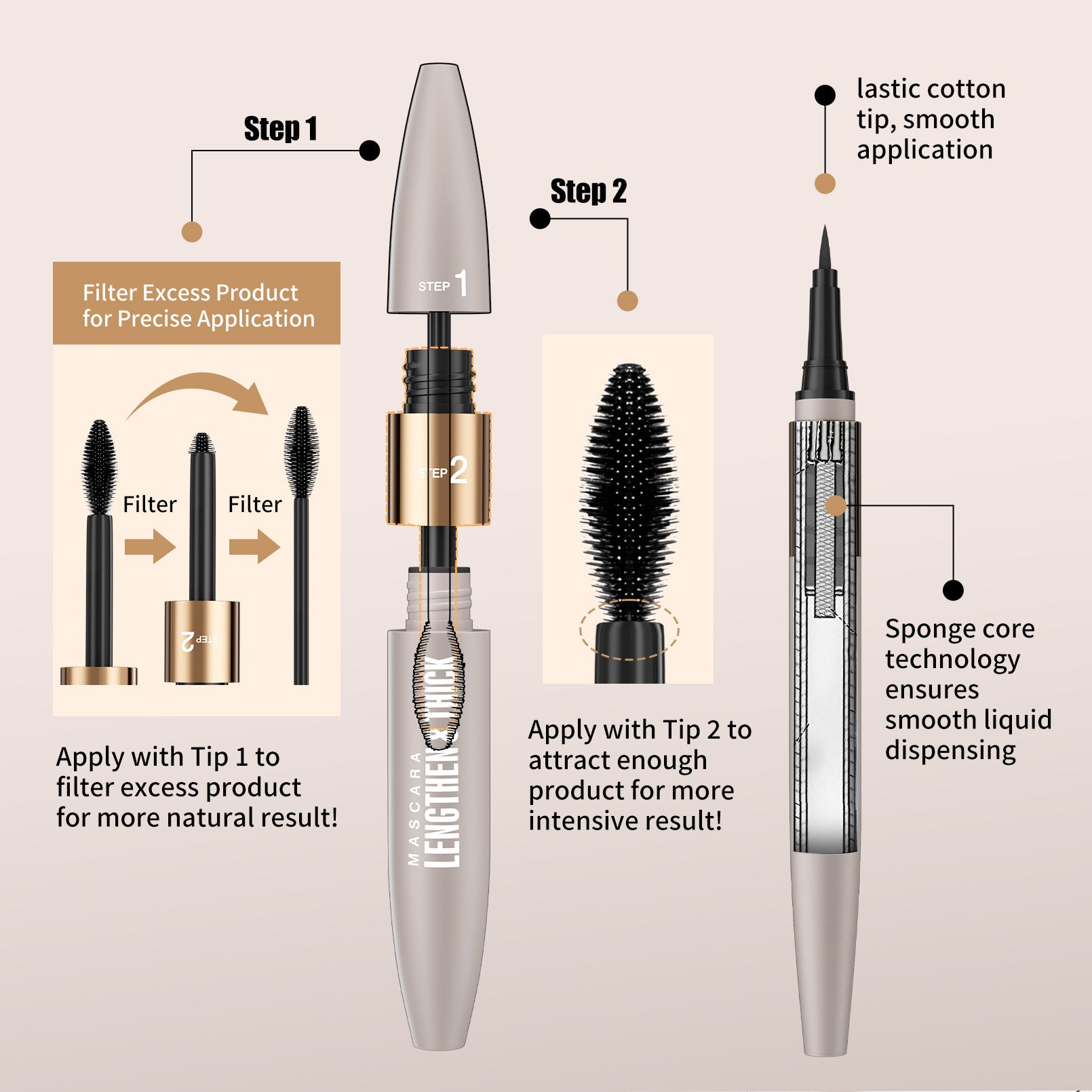 2-in-1 Lash & Eye Makeup Set – Dual-Ended Mascara with Filter Brush & Precision Tip + Waterproof Liquid Eyeliner Pen, Long-Lasting Smudge-Proof, Natural to Bold Look