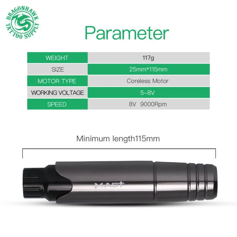 Dragonhawk Mast P10 Rotary Pen Machine for Permanent Makeup SMP Cartridge Tattoo Gun