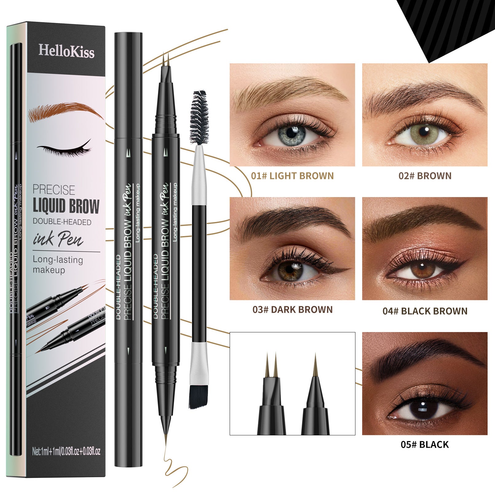 Microblading Eyebrow Pencil,2-in-1 Dual-Ended Eyebrow Pen with 2 Tip brow pen and Precise Brush-Tip,Brow Pen for Natural Waterproof and Long-Lasting Brows (2Pcs)