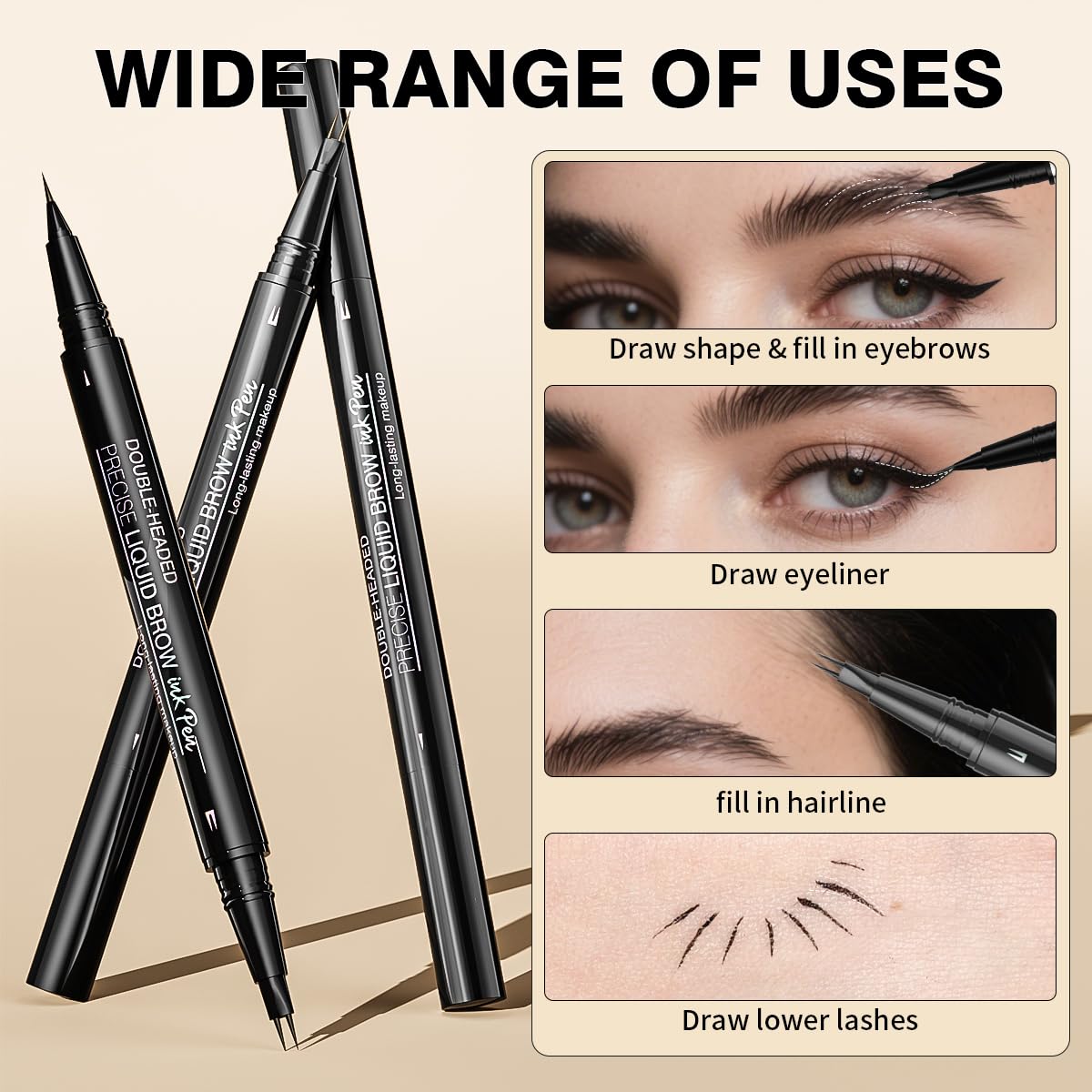 Microblading Eyebrow Pencil,2-in-1 Dual-Ended Eyebrow Pen with 2 Tip brow pen and Precise Brush-Tip,Brow Pen for Natural Waterproof and Long-Lasting Brows (2Pcs)