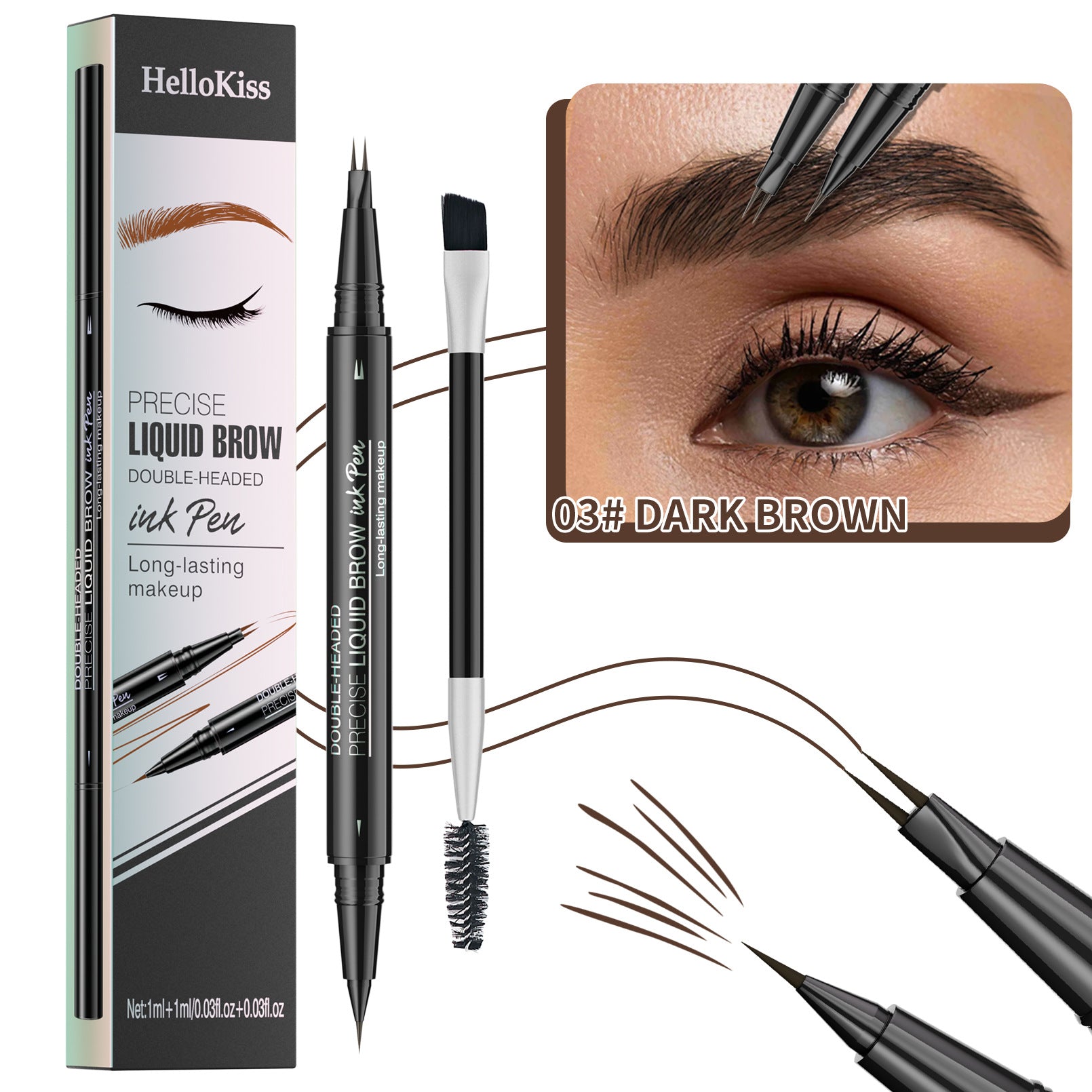Microblading Eyebrow Pencil,2-in-1 Dual-Ended Eyebrow Pen with 2 Tip brow pen and Precise Brush-Tip,Brow Pen for Natural Waterproof and Long-Lasting Brows (2Pcs)