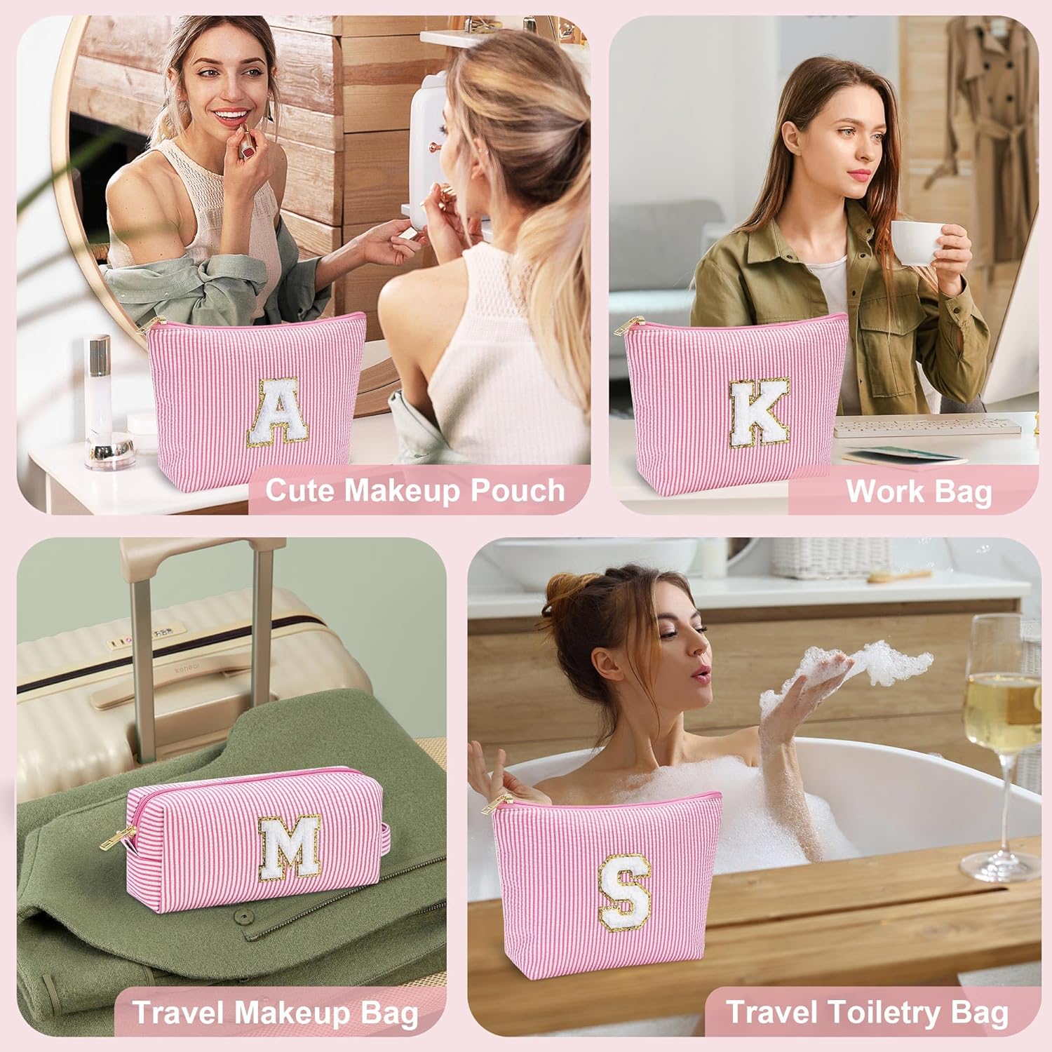 Personalized Initial Makeup Bag for Women | Cosmetic Travel Toiletry Bag | Preppy Stuff Teen Girl Gift Trendy Stuff