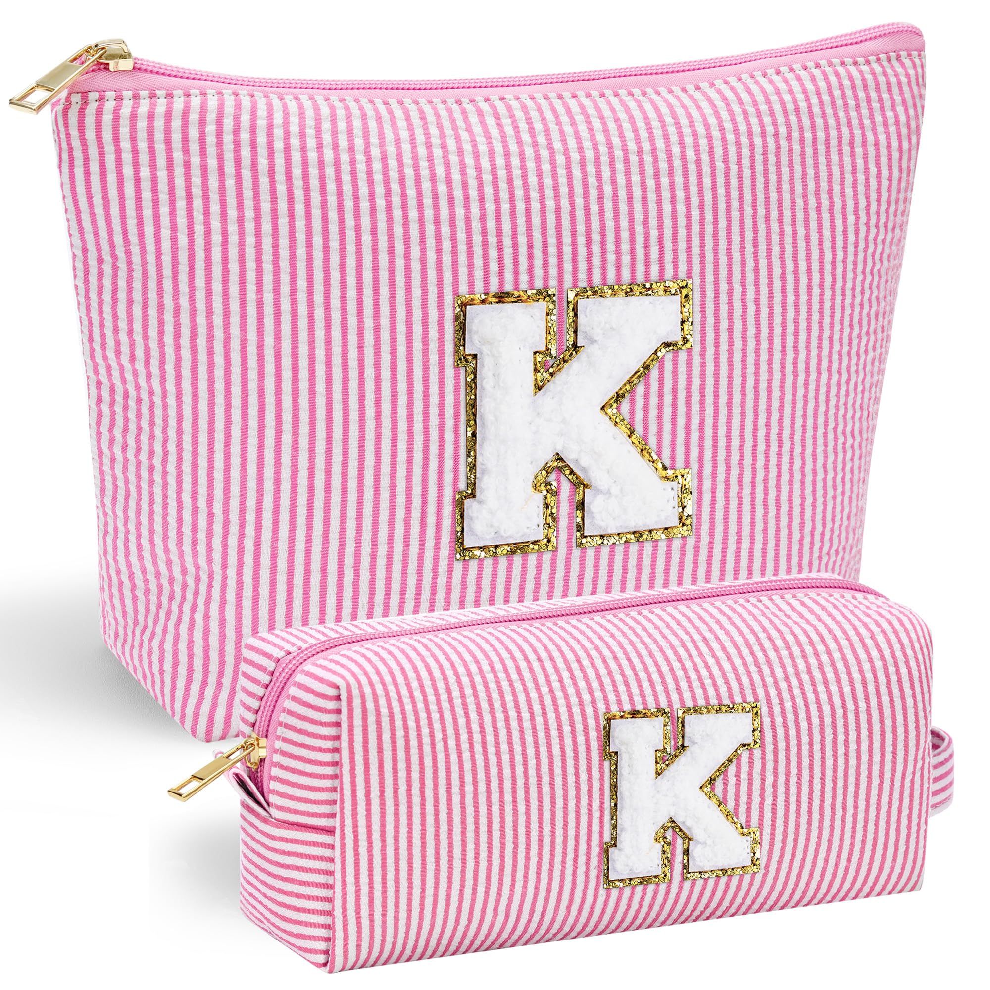 Personalized Initial Makeup Bag for Women | Cosmetic Travel Toiletry Bag | Preppy Stuff Teen Girl Gift Trendy Stuff