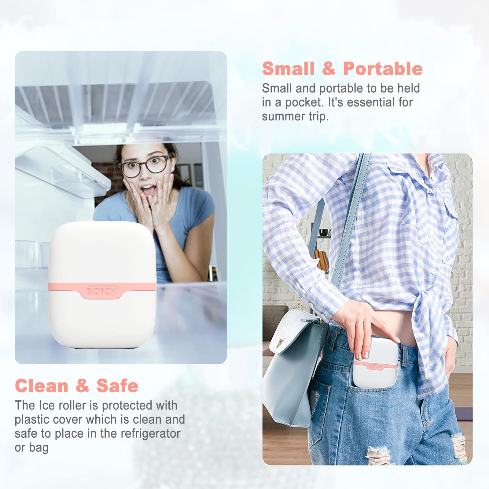 Ice Roller for Face and Eyes - Facial Skin Care Tools with 2 in 1 Face Roller and Travel Case, Self Care Gift for Men Women