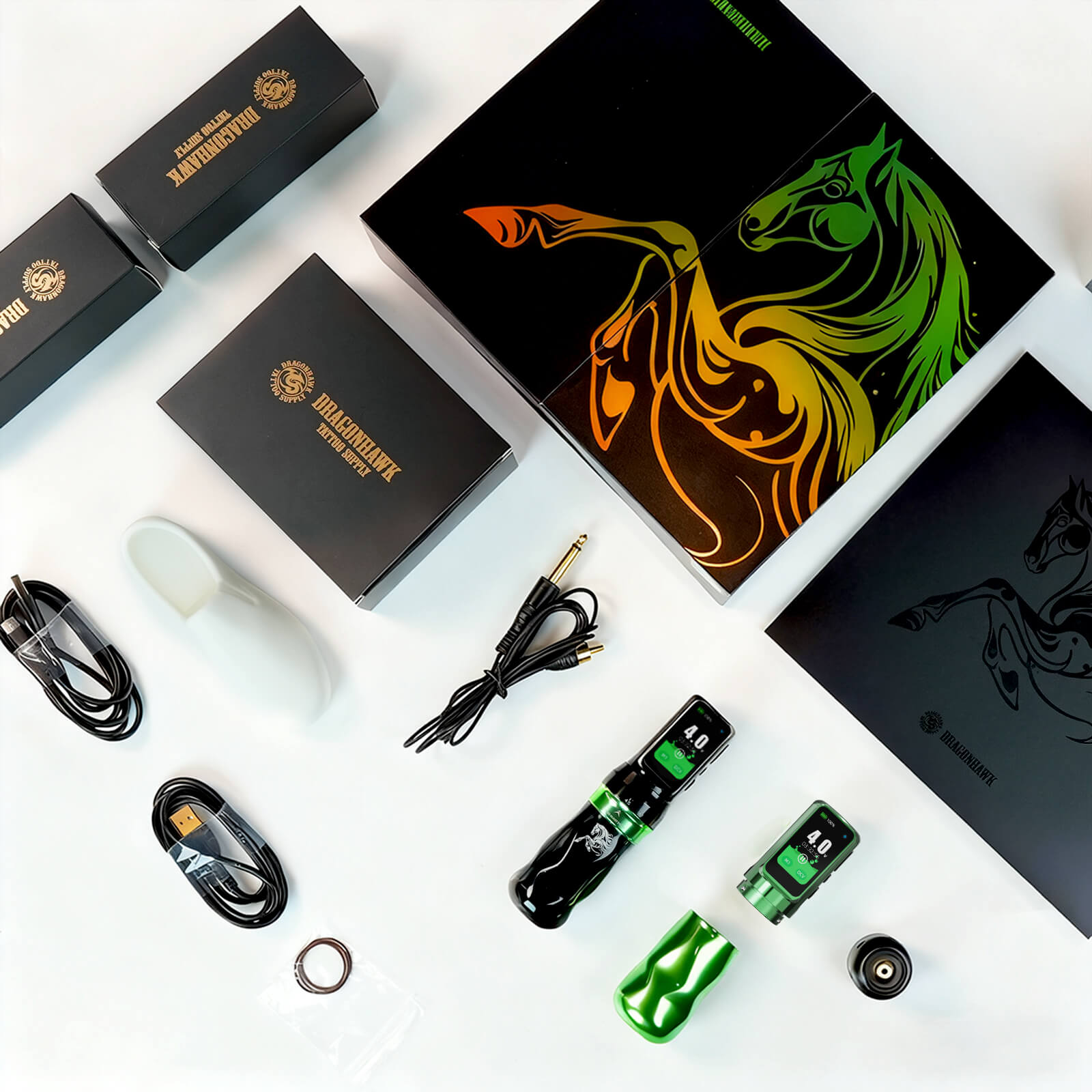 Tattoo Kit | Dragonhawk Fold Pro Year of Horse Edition Tattoo Machine Pen Wireless Professional Bundle