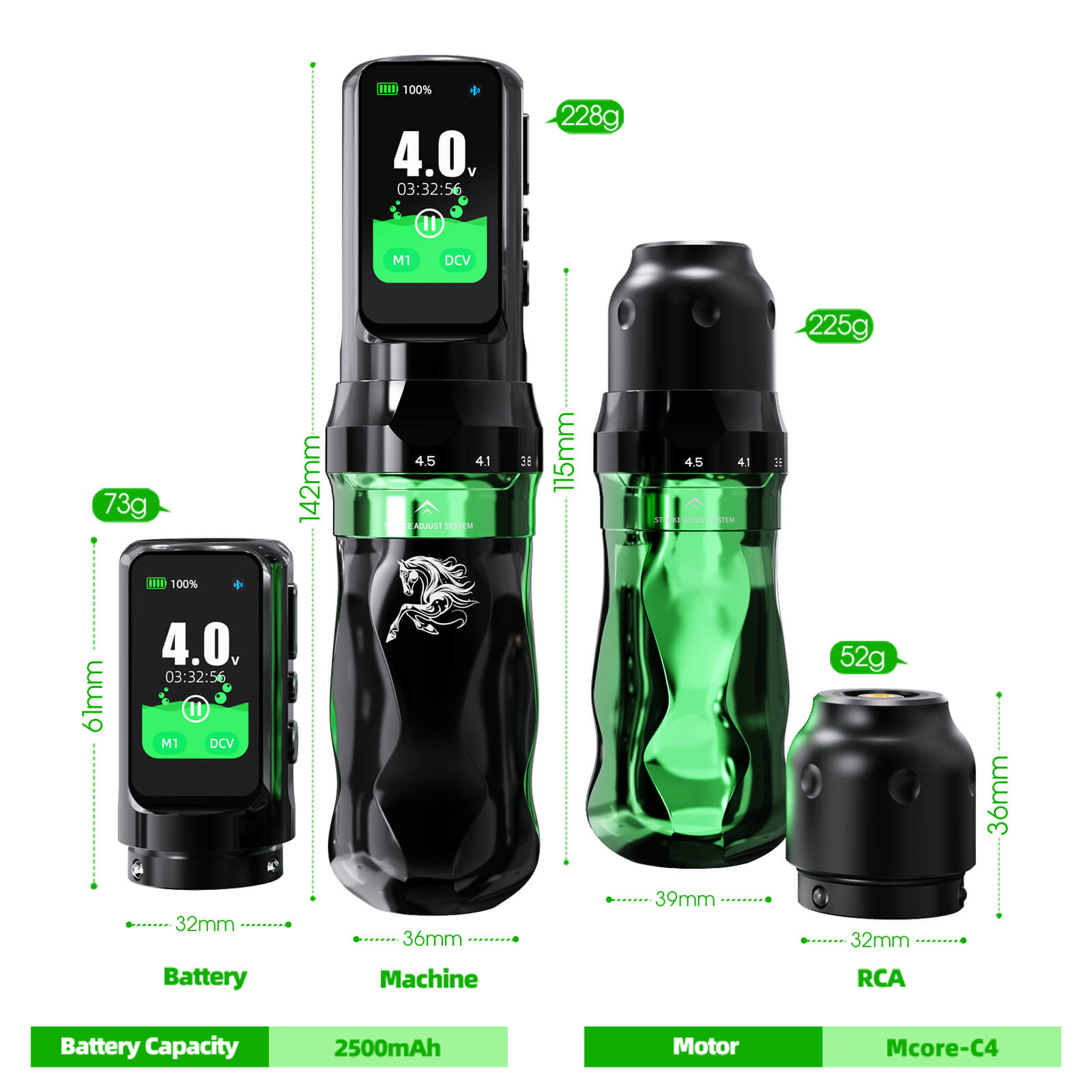 Tattoo Kit | Dragonhawk Fold Pro Year of Horse Edition Tattoo Machine Pen Wireless Professional Bundle