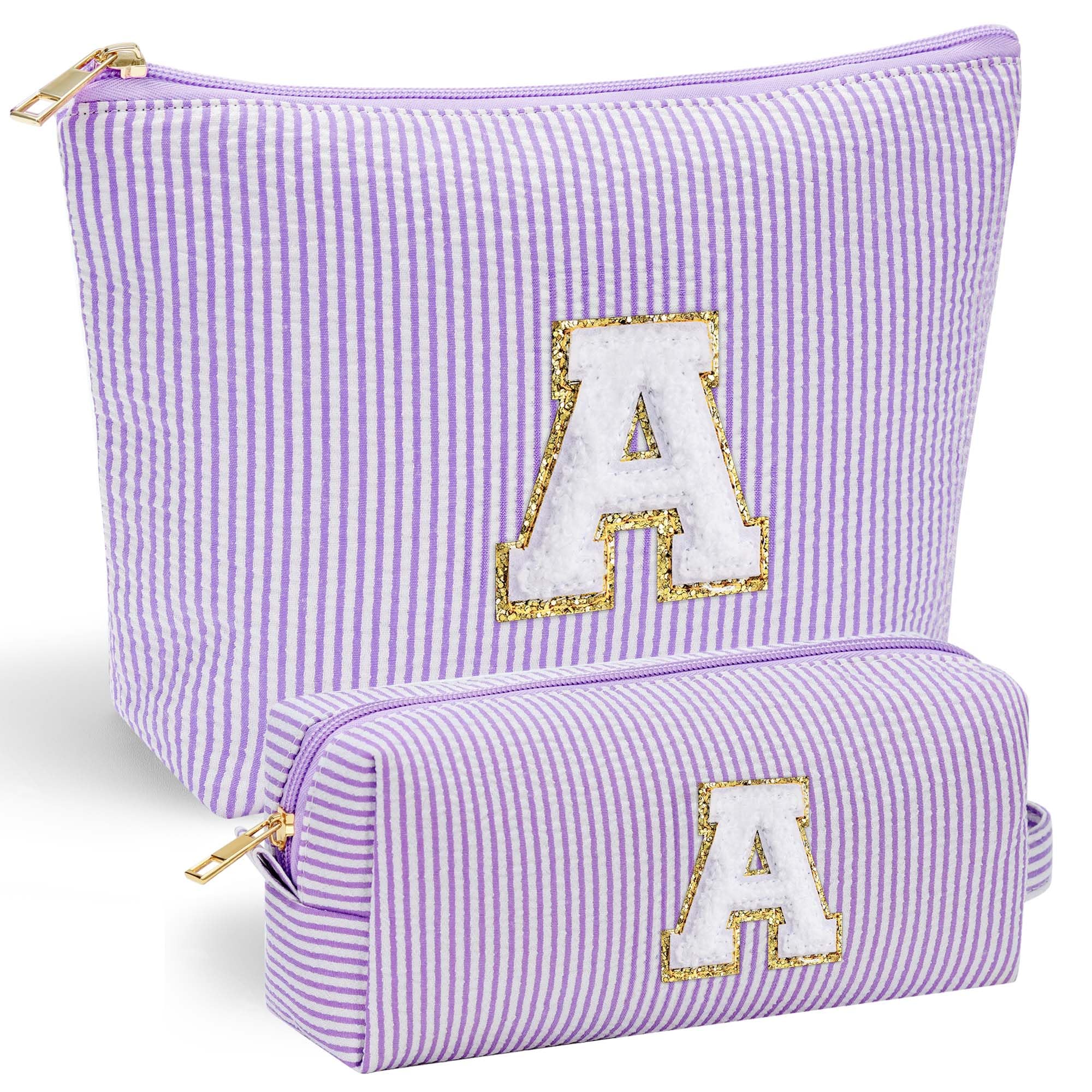 Personalized Initial Makeup Bag for Women | Cosmetic Travel Toiletry Bag | Preppy Stuff Teen Girl Gift Trendy Stuff