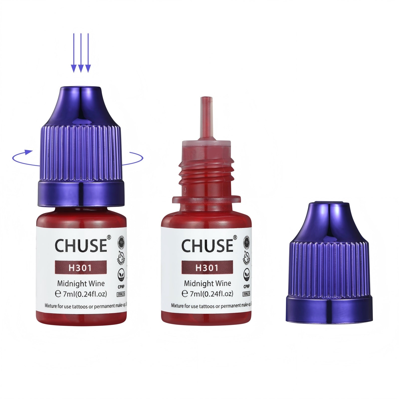 CHUSE PMU Hybrid Liquid Lips Pigments Shades 0.24oz/7ml (H301 Midnight Wine)