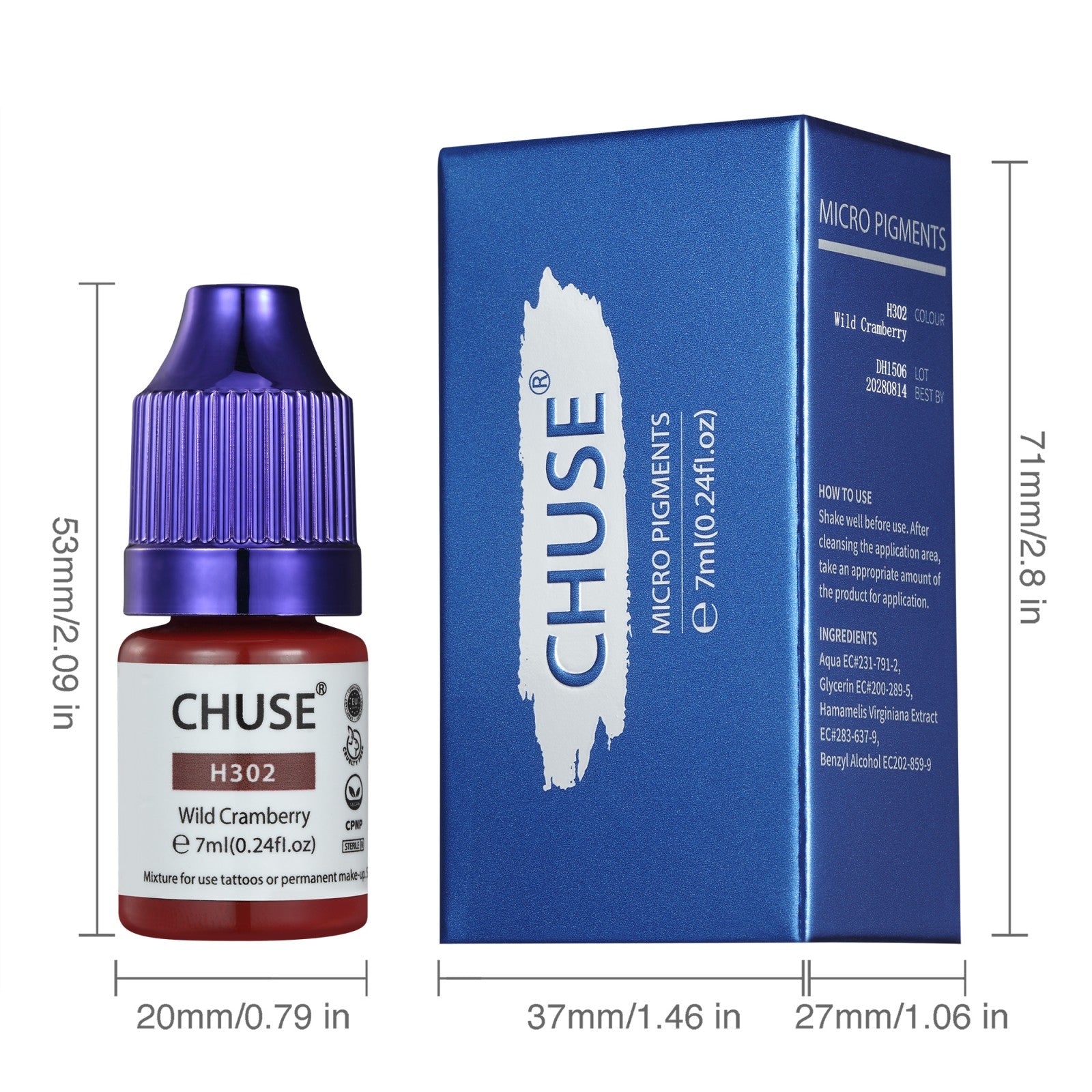 CHUSE PMU Hybrid Liquid Lips Pigmente Farbtöne 0,24 oz/7 ml (H302 Wild Cramberry)