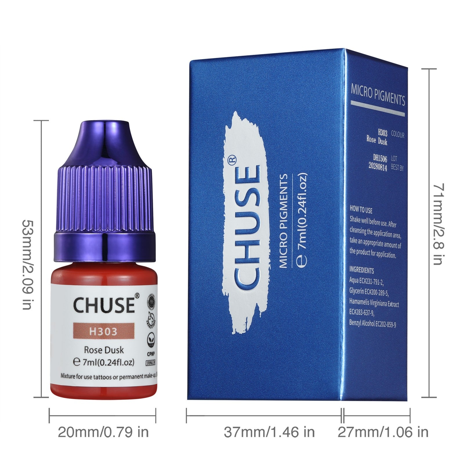 CHUSE PMU Hybrid Liquid Lips Pigments Shades 0.24oz/7ml (H303 Rose Dusk)