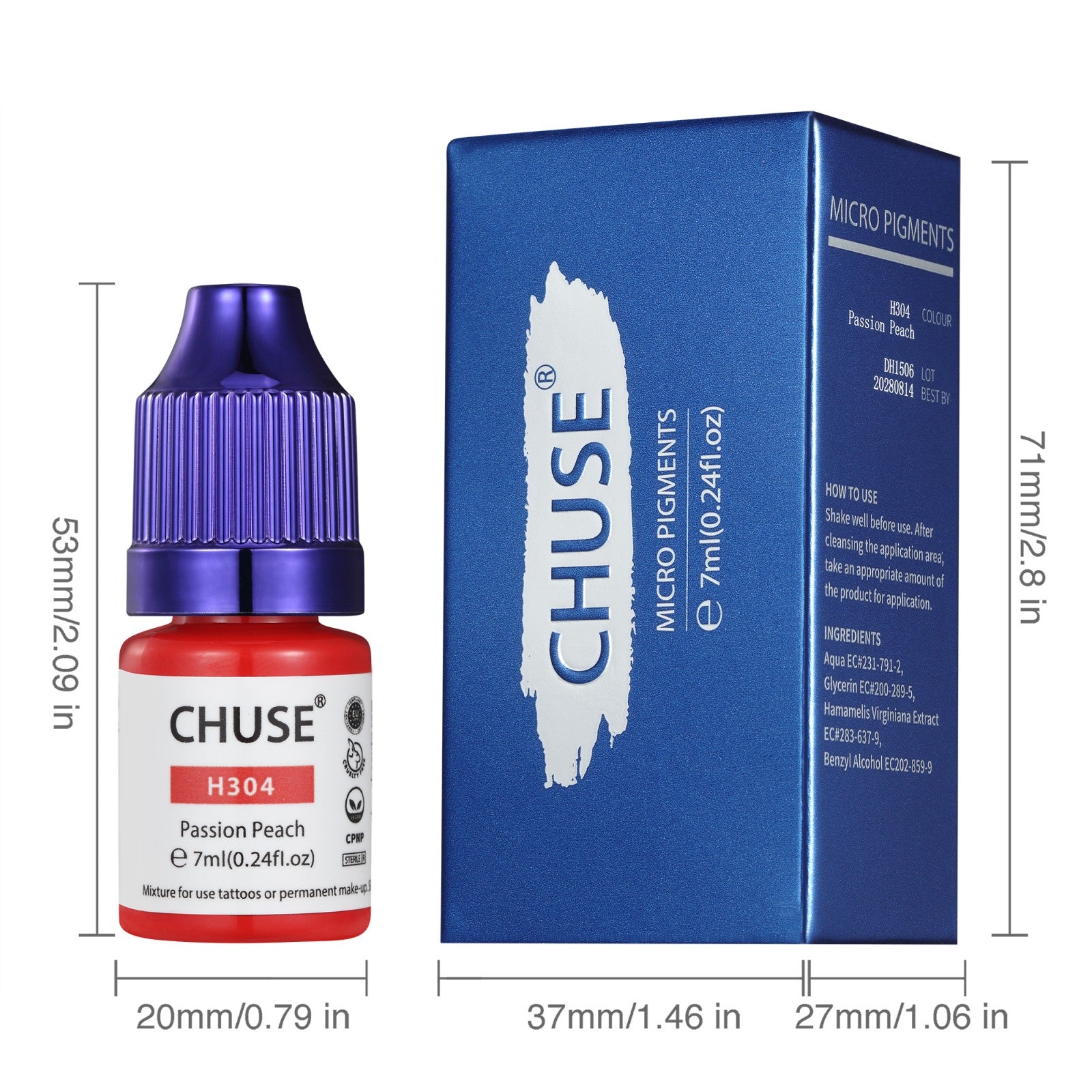 CHUSE PMU Hybrid Liquid Lips Pigments Shades 0.24oz/7ml (H304 Passion Peach)