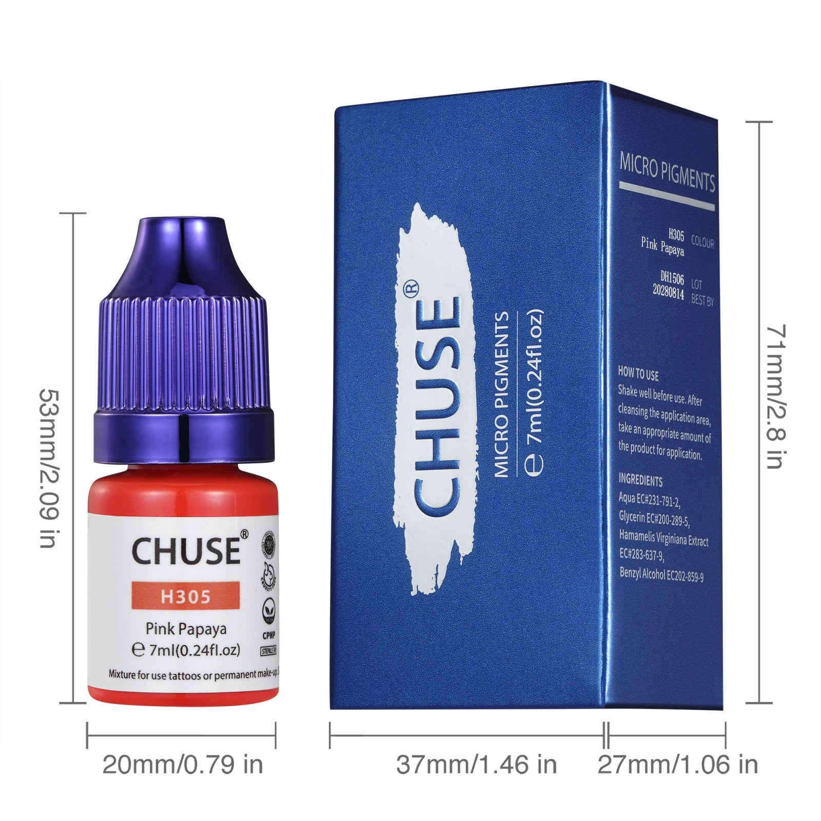CHUSE PMU Hybrid Liquid Lips Pigmente Farbtöne 0,24 oz/7 ml (H305 Pink Papaya)