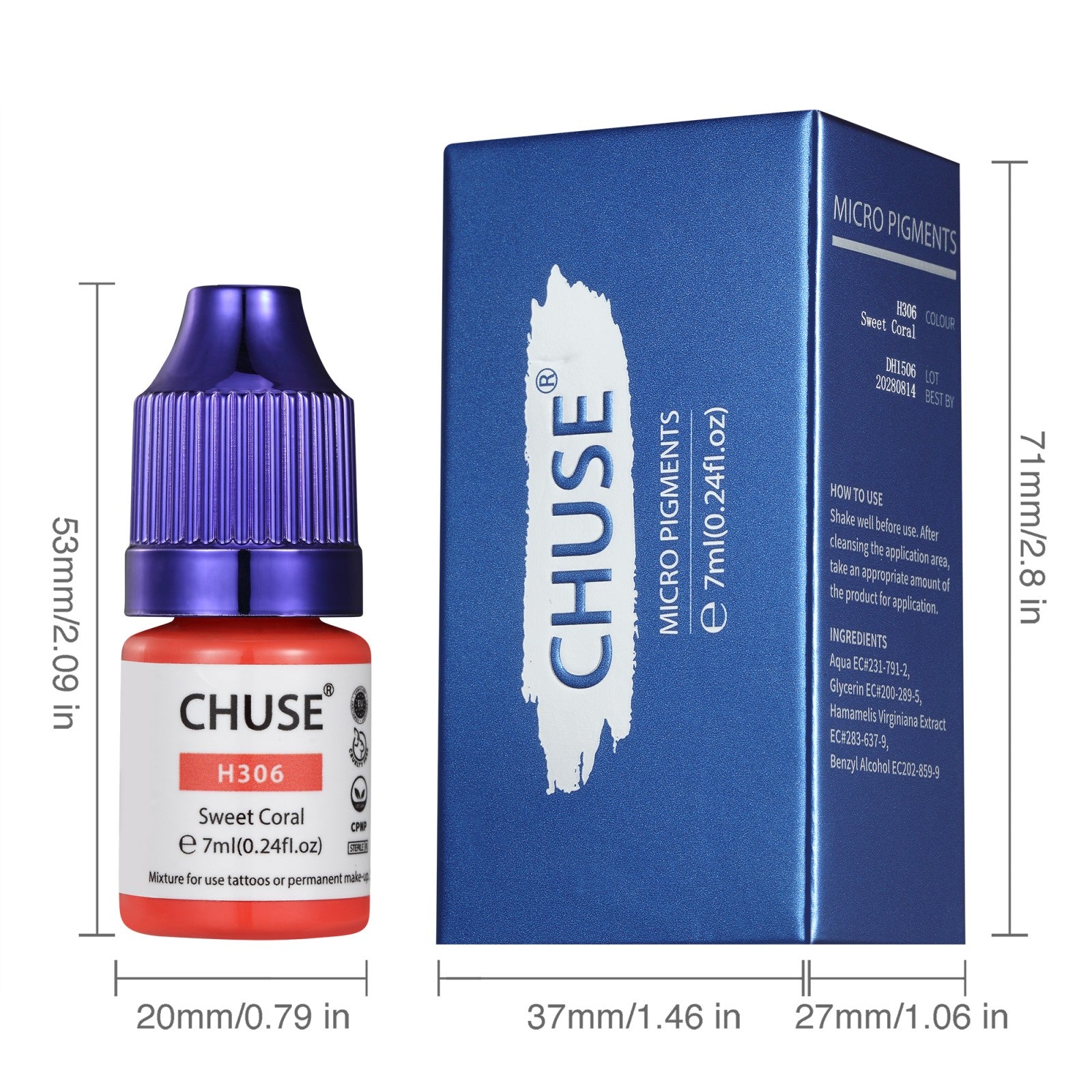 CHUSE PMU Hybrid Liquid Lips Pigmente Farbtöne 0,24 oz/7 ml (H306 Sweet Coral)