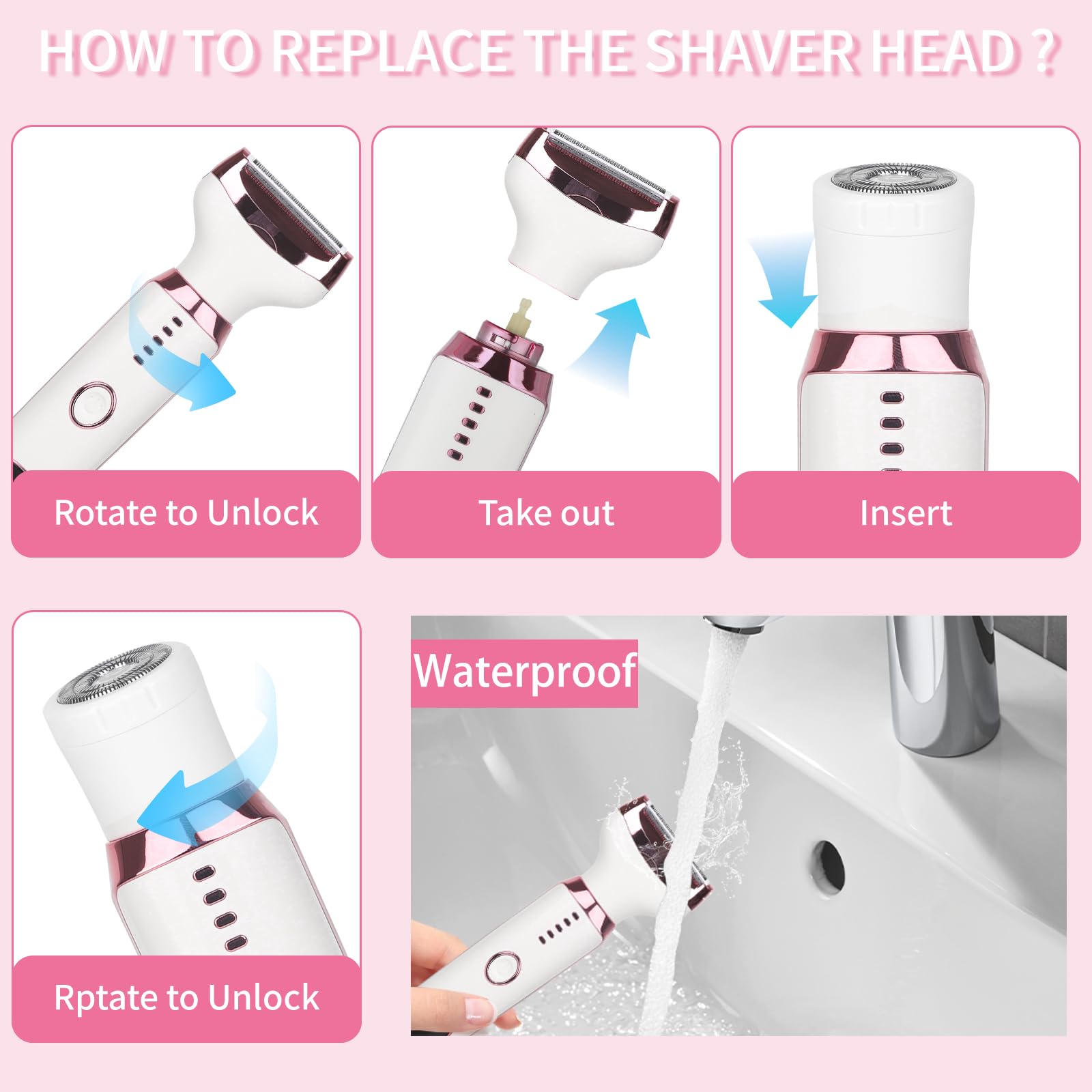Electric Razor for Women Men,4 in 1 Ladies Wet & Dry Body Razors and Facial Hair Remover, Rechargeable LED Display Hair Removal Kit for Nose Face Body Bikini Hair