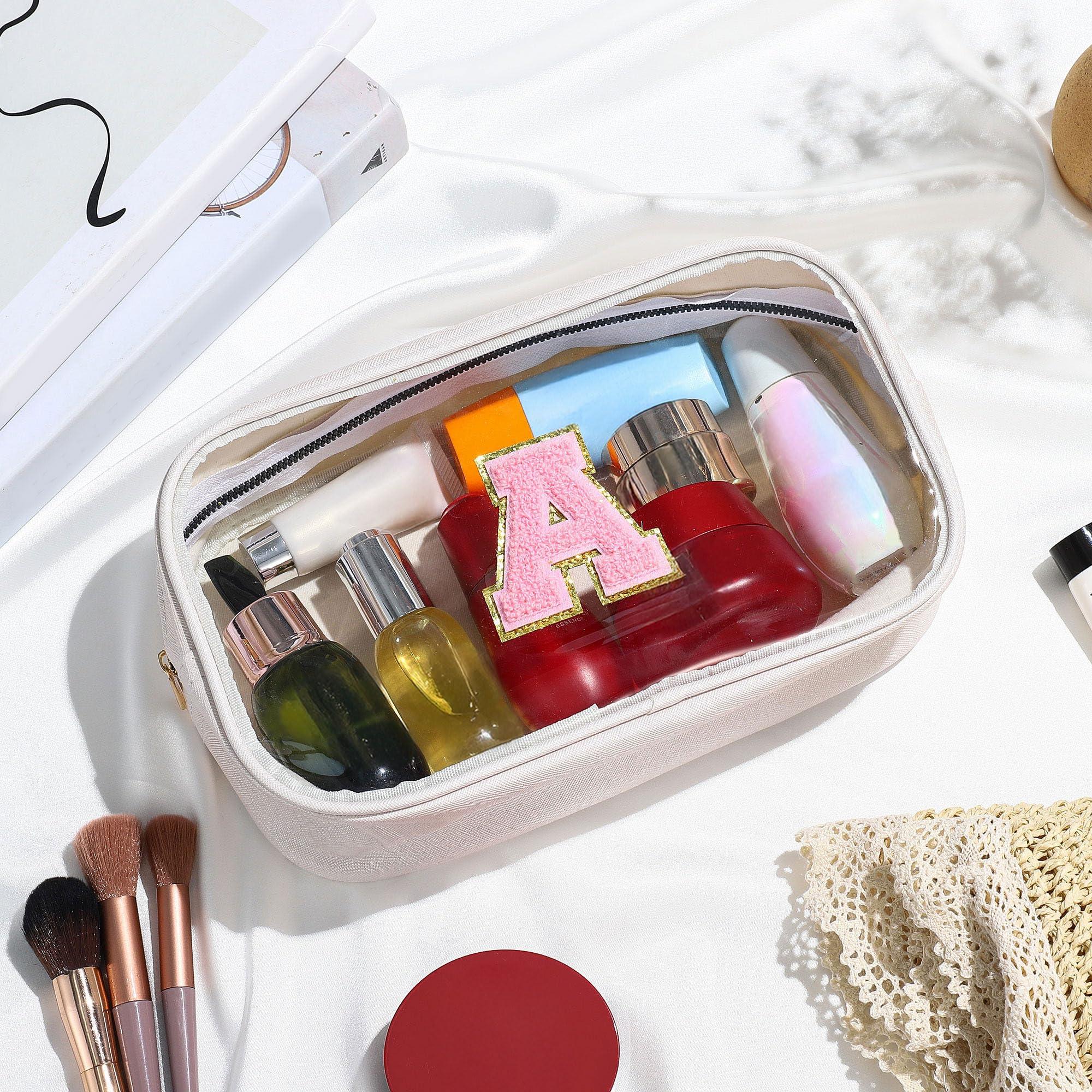 Initial Makeup Bag Travel Toiletry Bag Clear Makeup Bag Cosmetic Bags Travel Essentials Gifts for Girls Teen Girlfriend Teacher Birthday Gifts for Kids Black Graduation Gifts