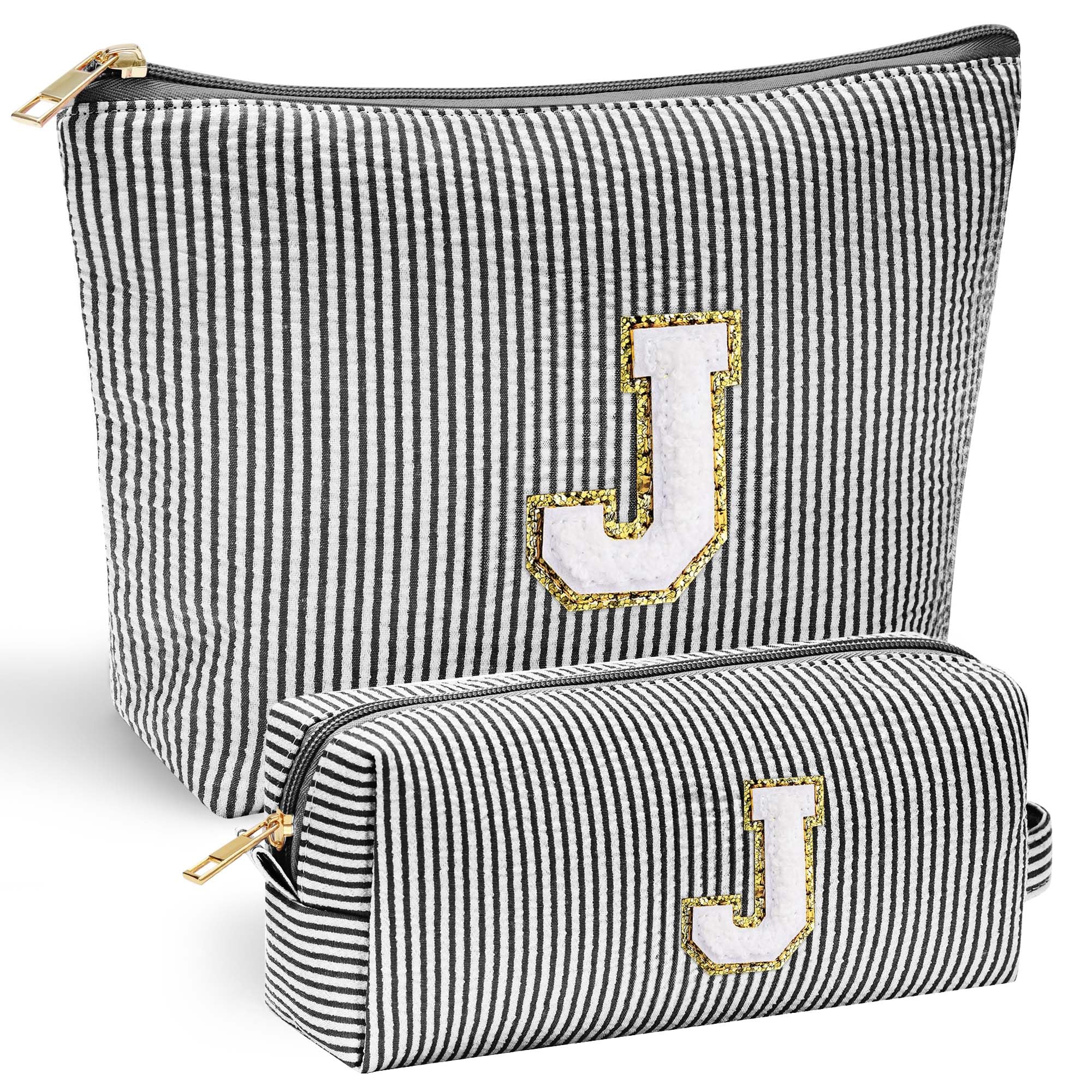 Personalized Initial Makeup Bag for Women | Cosmetic Travel Toiletry Bag | Preppy Stuff Teen Girl Gift Trendy Stuff