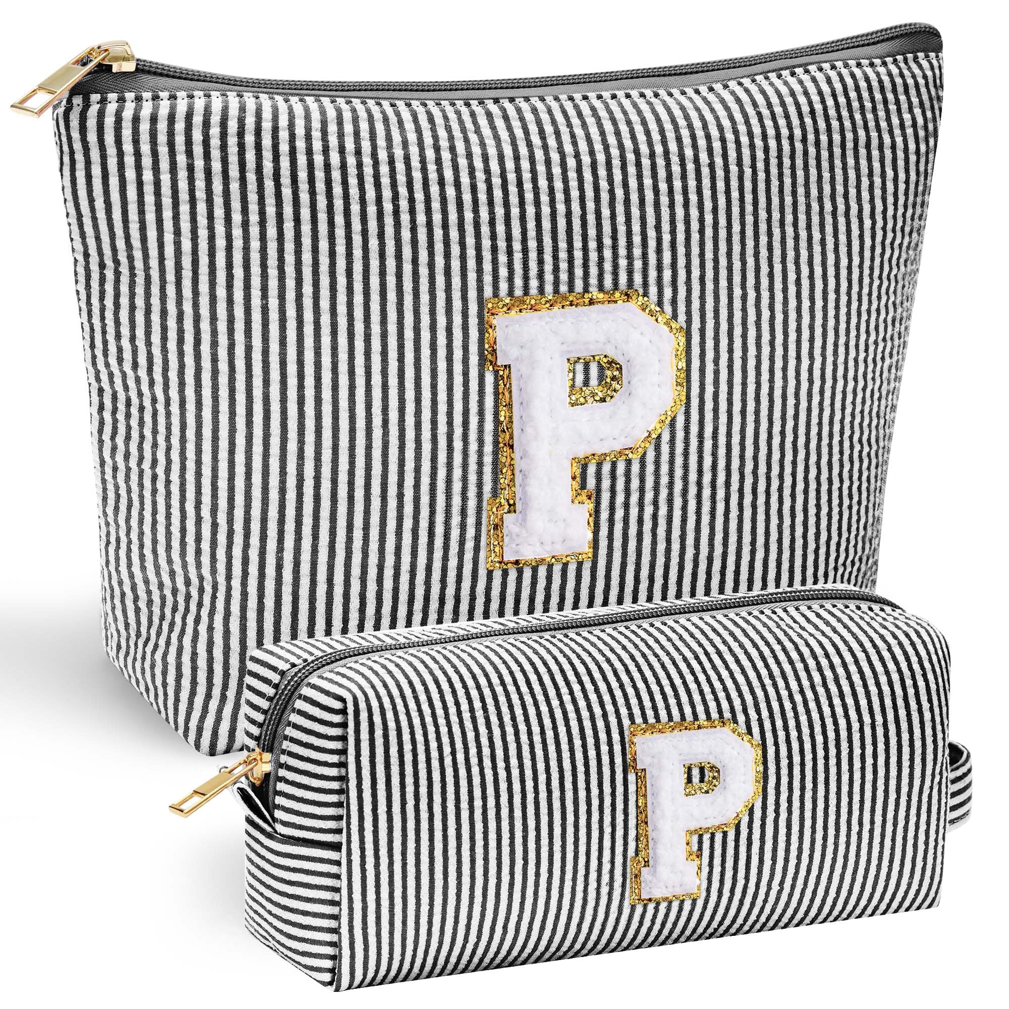 Personalized Initial Makeup Bag for Women | Cosmetic Travel Toiletry Bag | Preppy Stuff Teen Girl Gift Trendy Stuff