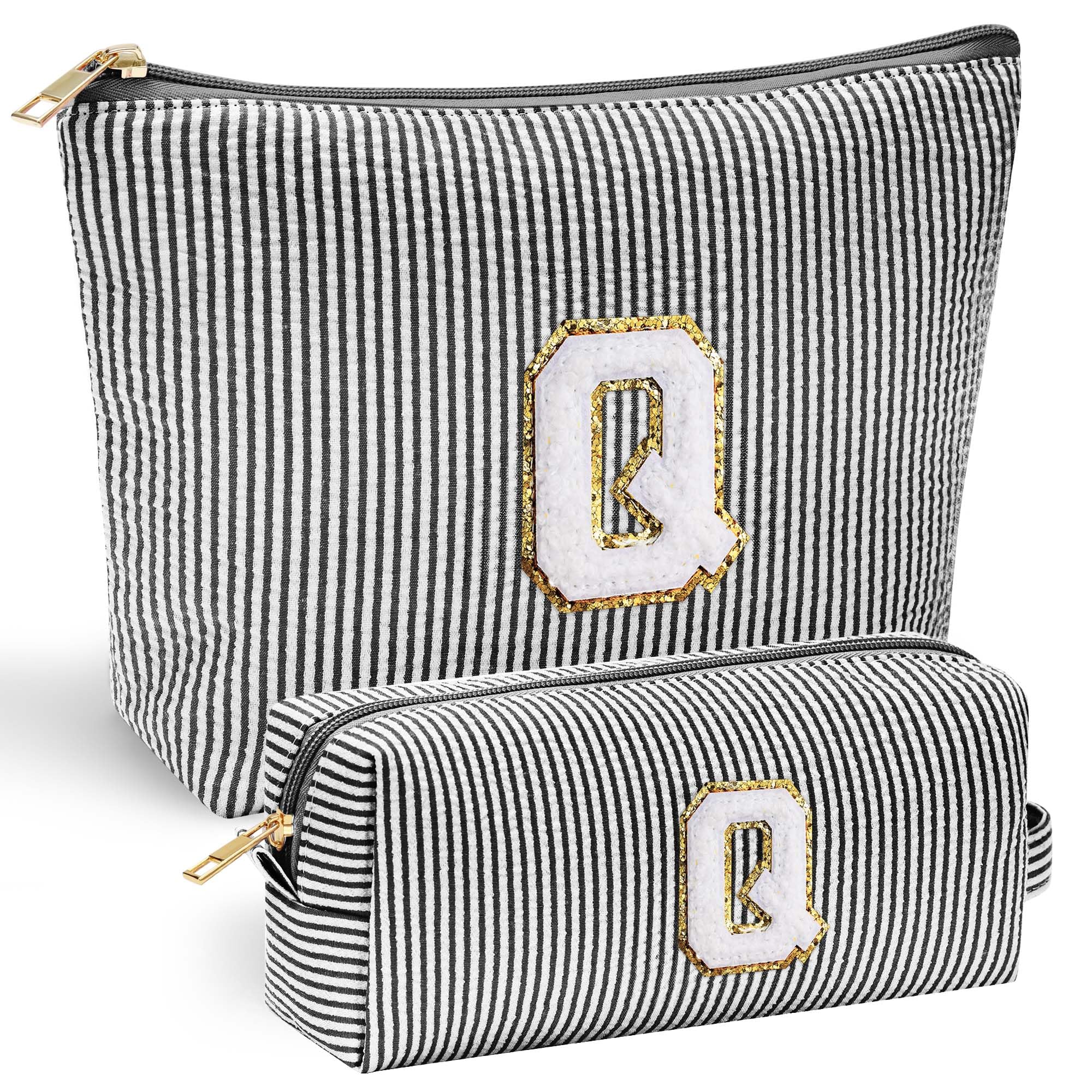 Personalized Initial Makeup Bag for Women | Cosmetic Travel Toiletry Bag | Preppy Stuff Teen Girl Gift Trendy Stuff