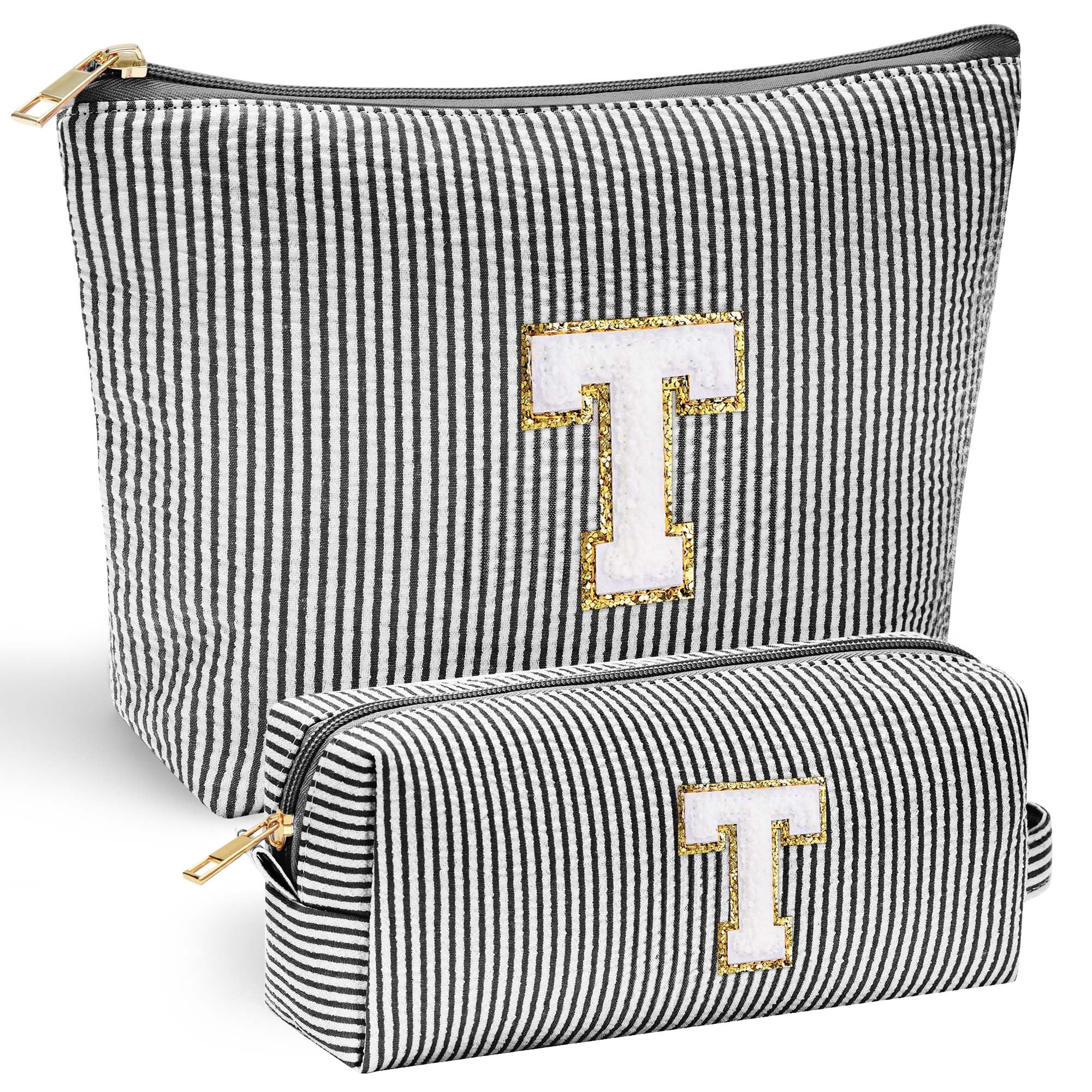 Personalized Initial Makeup Bag for Women | Cosmetic Travel Toiletry Bag | Preppy Stuff Teen Girl Gift Trendy Stuff