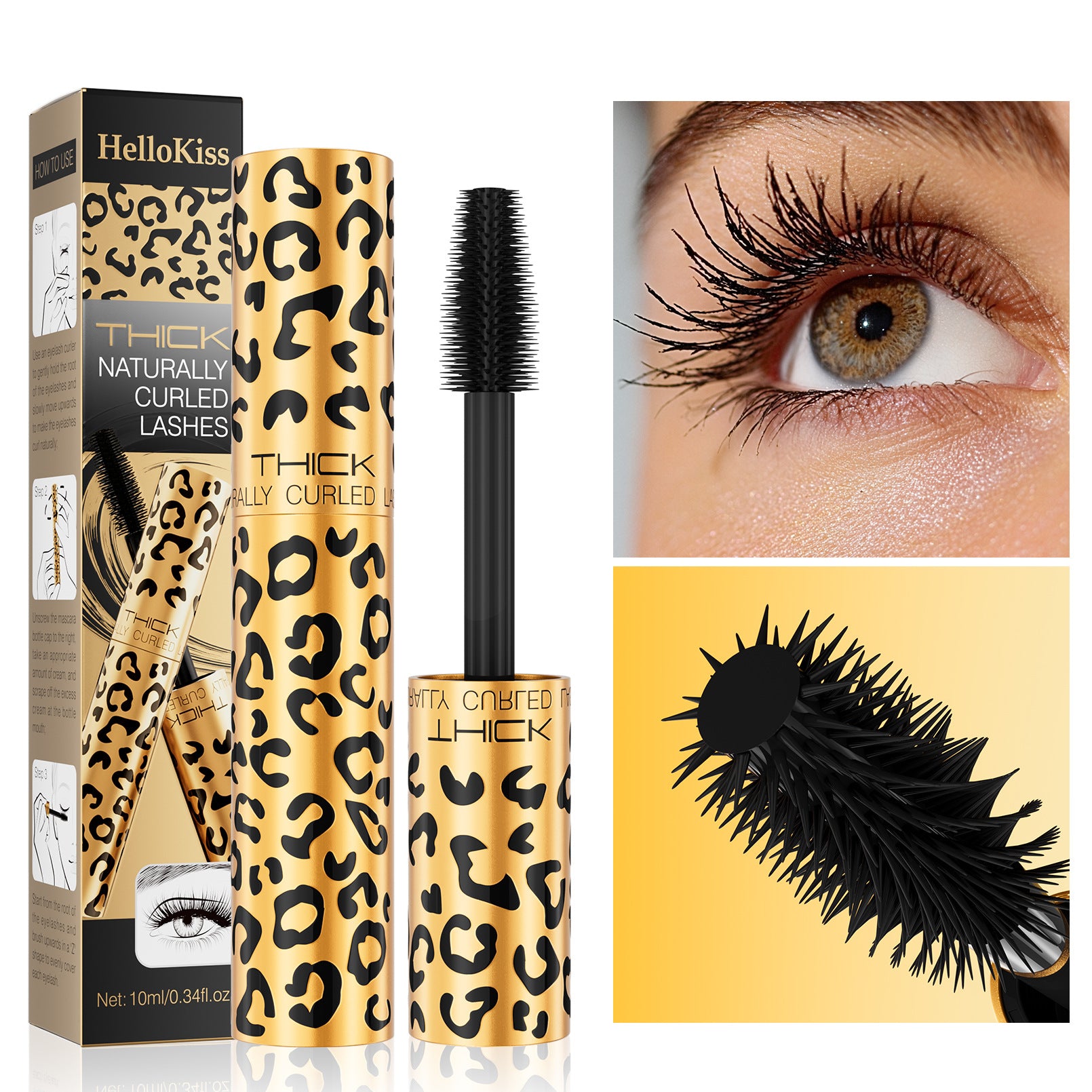 Leopard Print Mascara – Lengthening & Volumizing Mascara, Waterproof Smudge-Proof Curling Mascara, Natural Long Lash Mascara with Unique Leopard Design