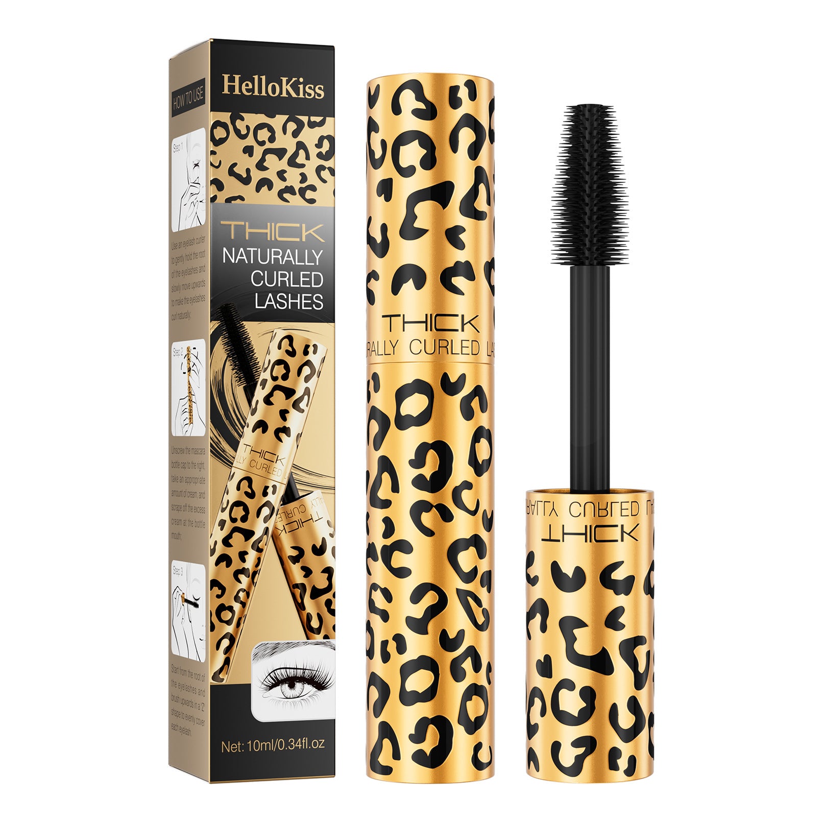 Mascara a Stampa Leopardo – Mascara Allungante e Volumizzante, Mascara Waterproof e a Prova di Sbavature, Mascara Naturale per Ciglia Lunghe con Design Unico a Leopardo
