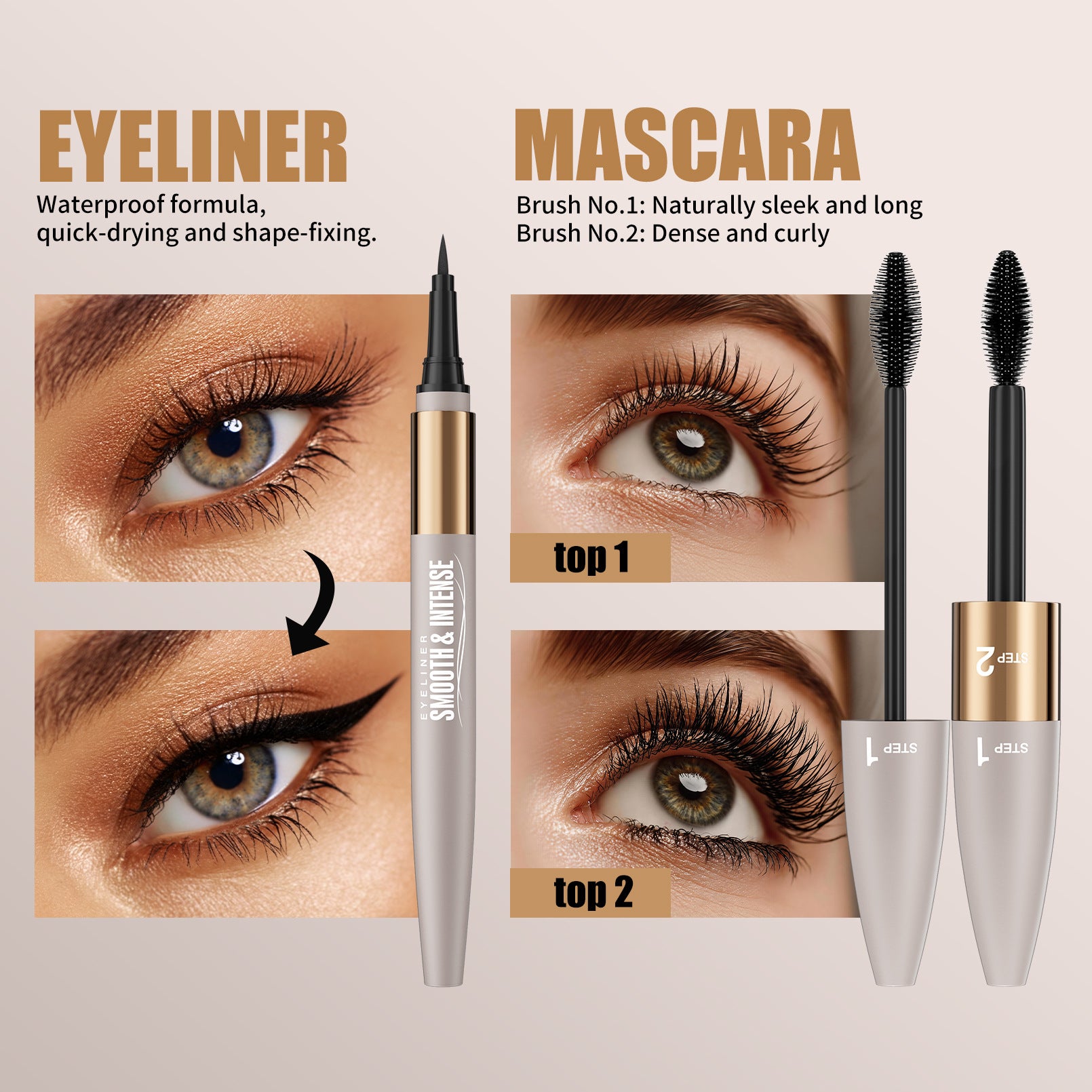 2-in-1 Lash & Eye Makeup Set – Dual-Ended Mascara with Filter Brush & Precision Tip + Waterproof Liquid Eyeliner Pen, Long-Lasting Smudge-Proof, Natural to Bold Look