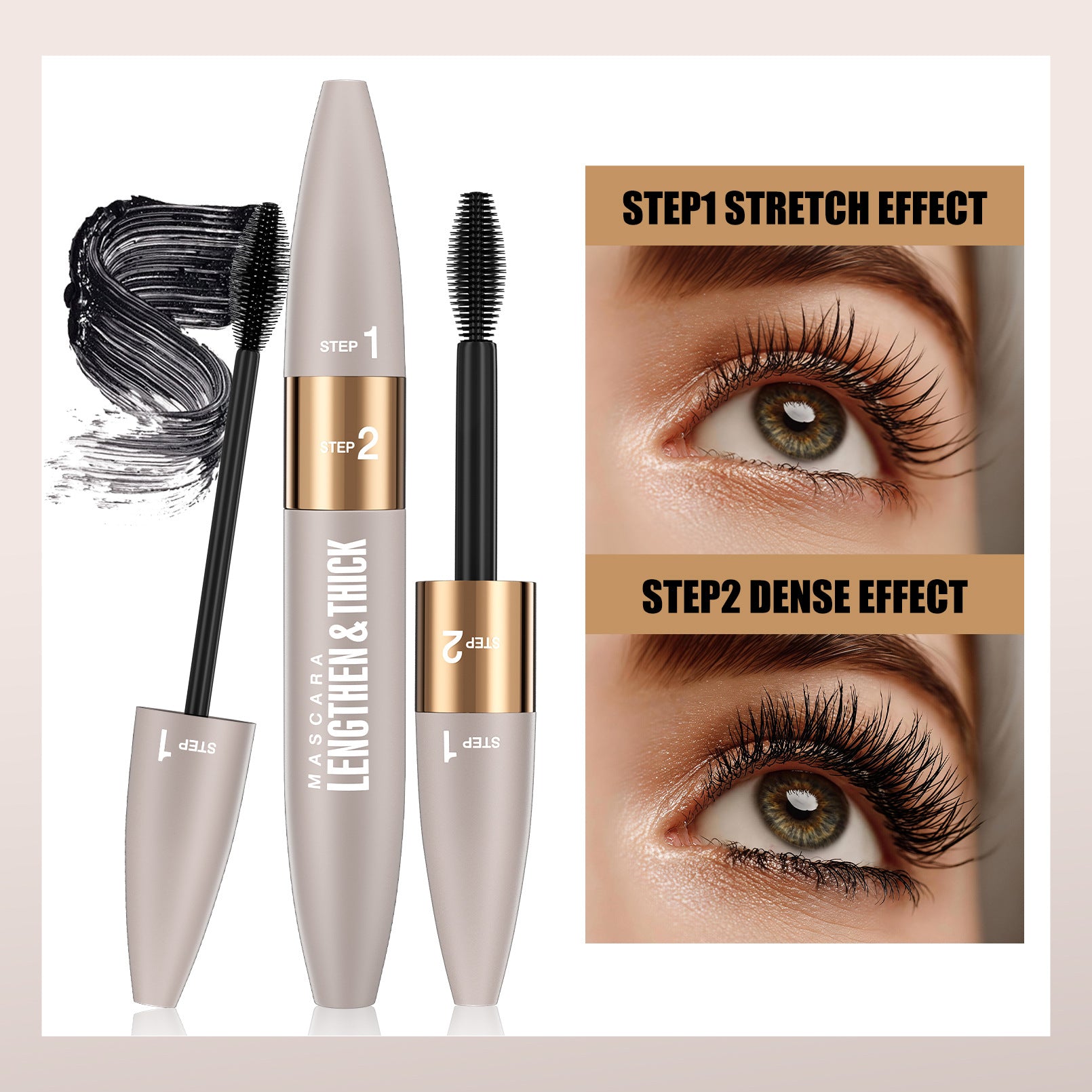 2-in-1 Lash & Eye Makeup Set – Dual-Ended Mascara with Filter Brush & Precision Tip + Waterproof Liquid Eyeliner Pen, Long-Lasting Smudge-Proof, Natural to Bold Look