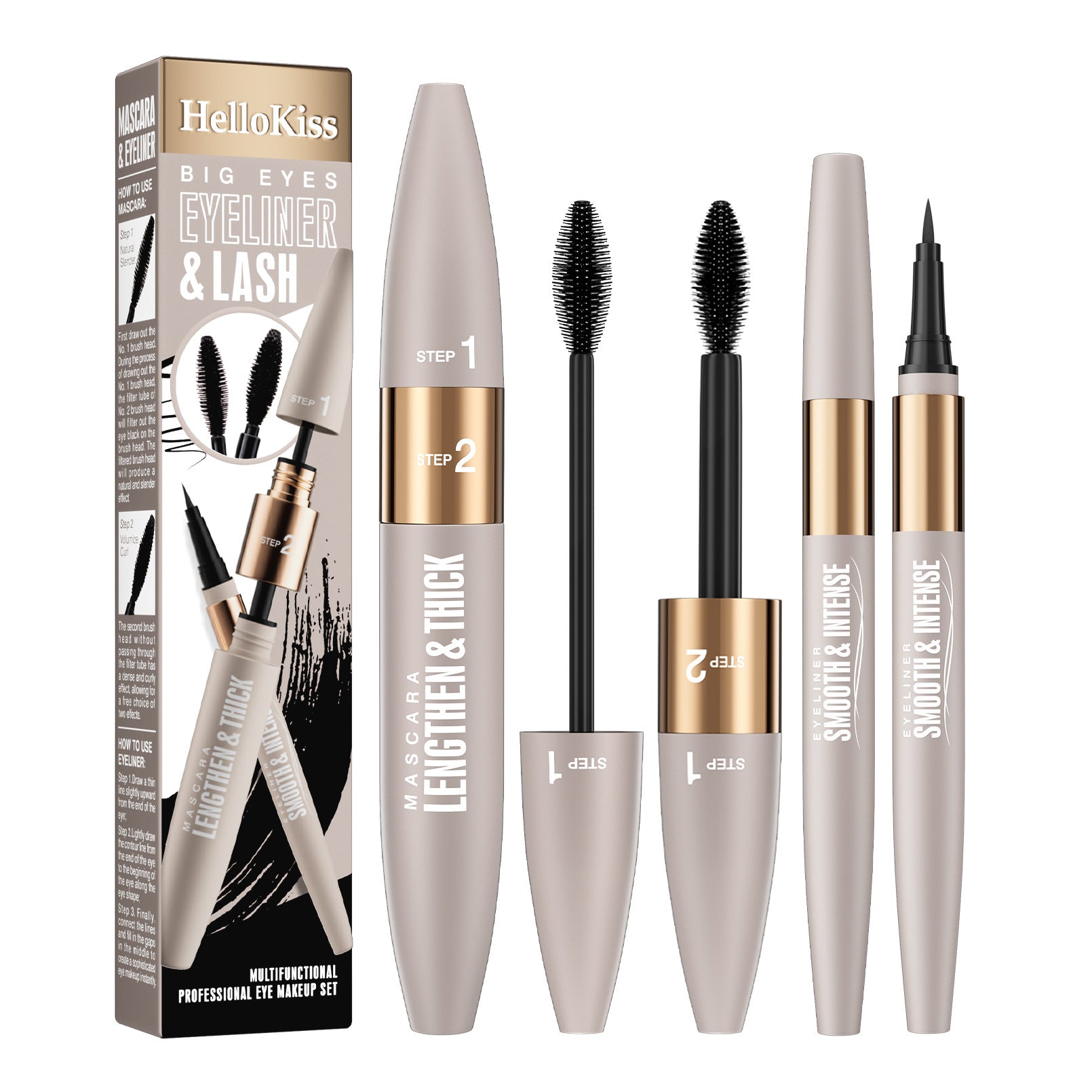 2-in-1 Lash & Eye Makeup Set – Dual-Ended Mascara with Filter Brush & Precision Tip + Waterproof Liquid Eyeliner Pen, Long-Lasting Smudge-Proof, Natural to Bold Look